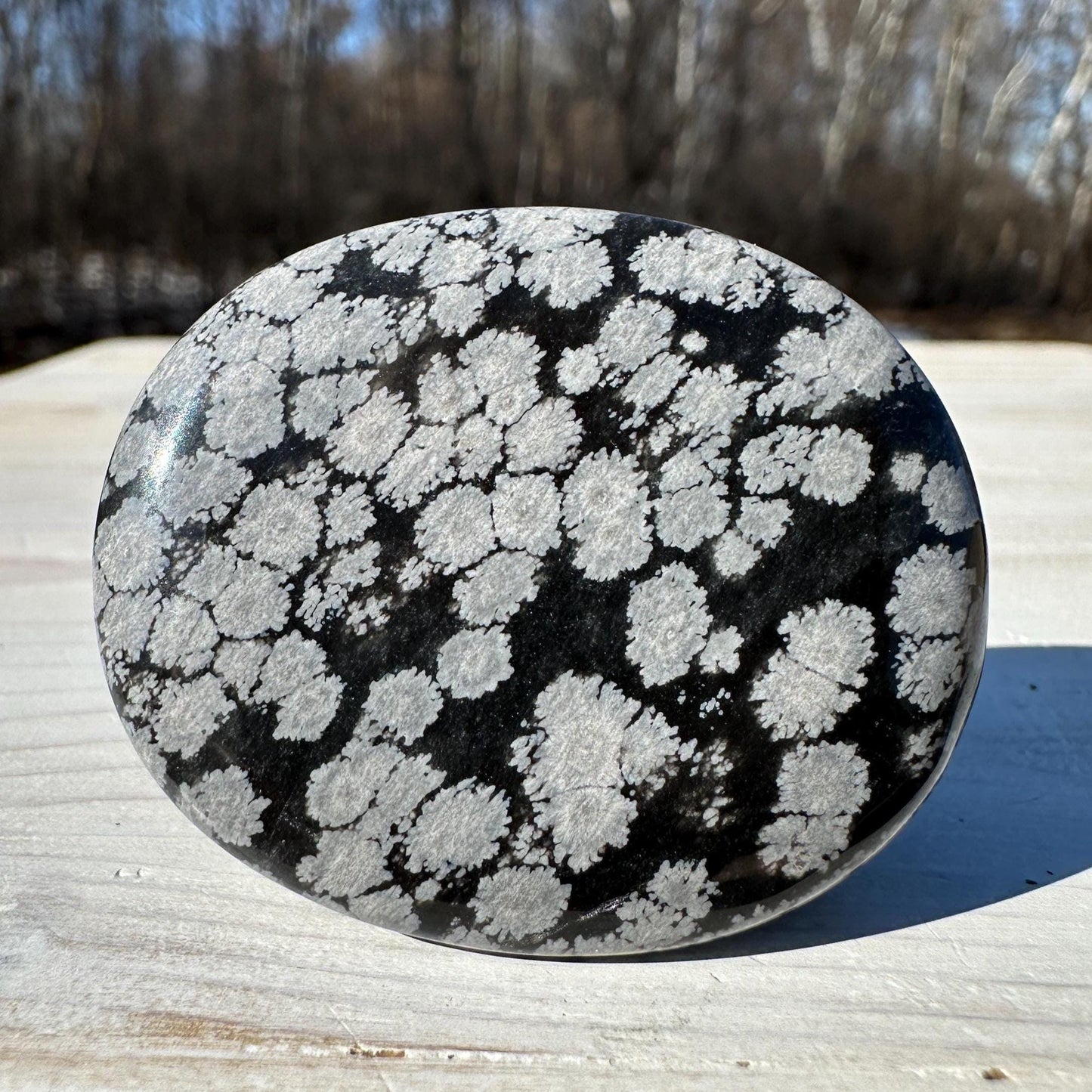 One (1) Snowflake Obsidian Polished Flat Stone