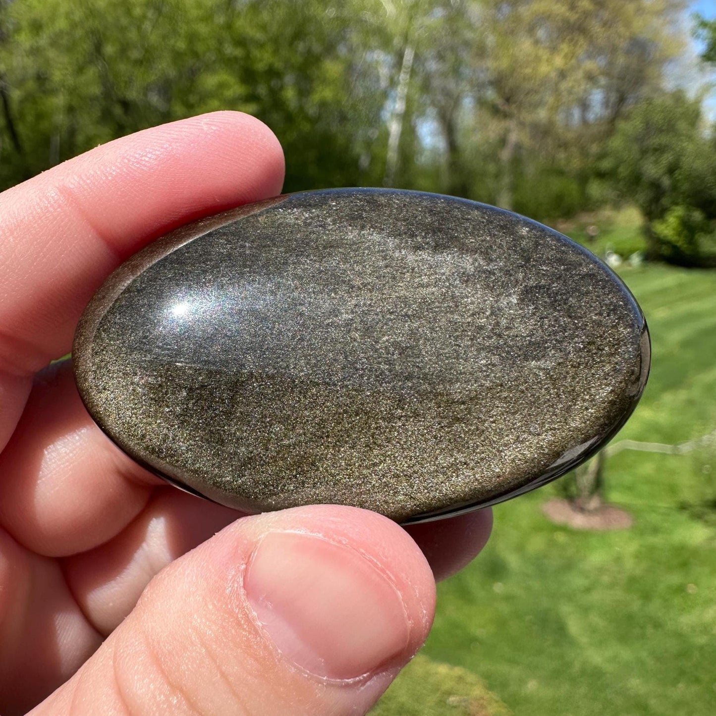 Beautiful Natural Gold Obsidian Crystal Palm Stone - #1