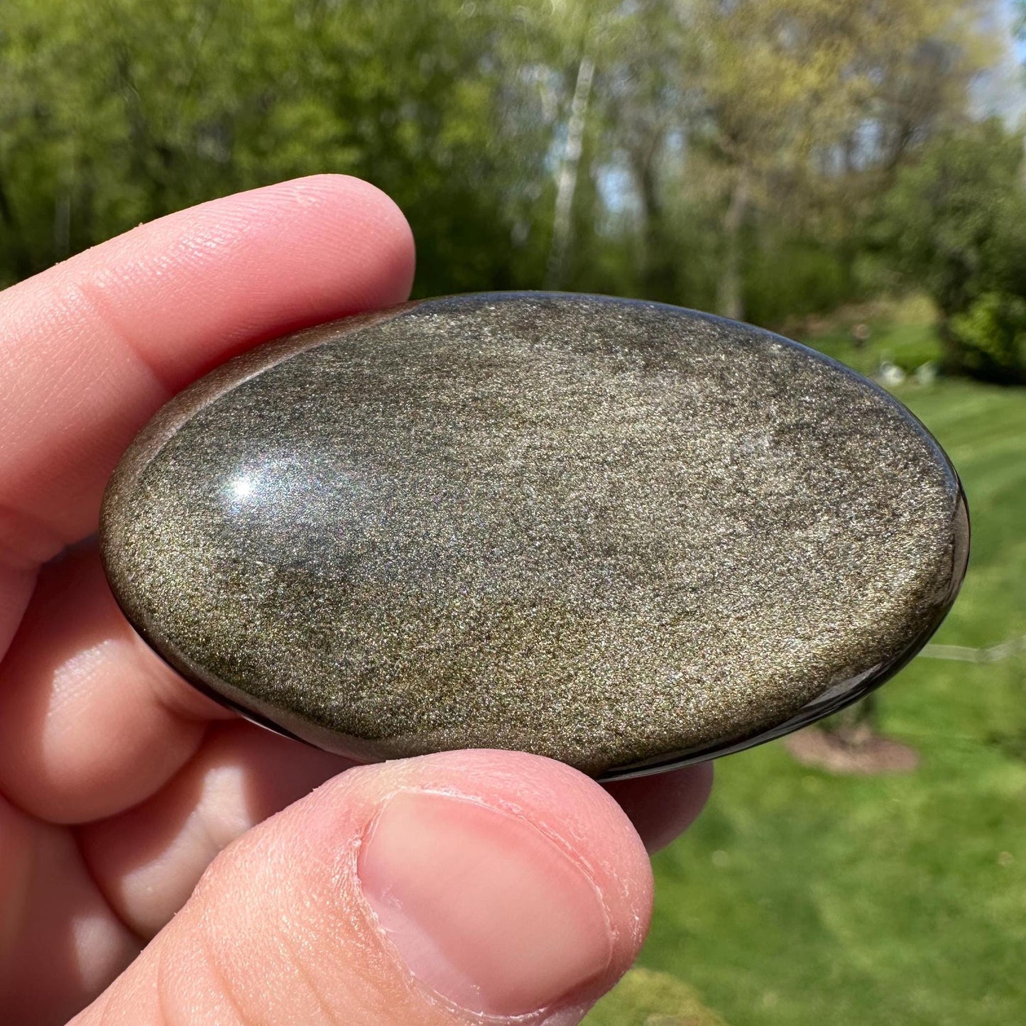 Beautiful Natural Gold Obsidian Crystal Palm Stone - #1