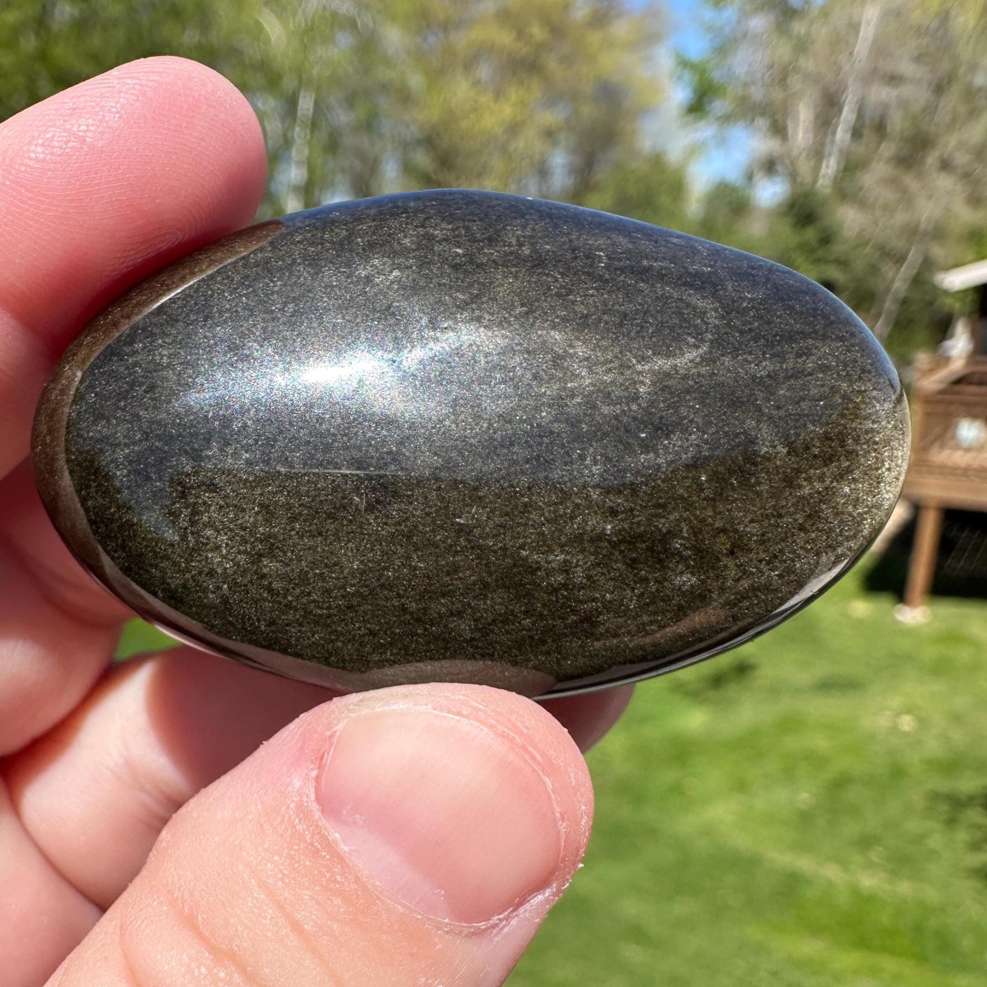 Beautiful Natural Gold Obsidian Crystal Palm Stone - #1