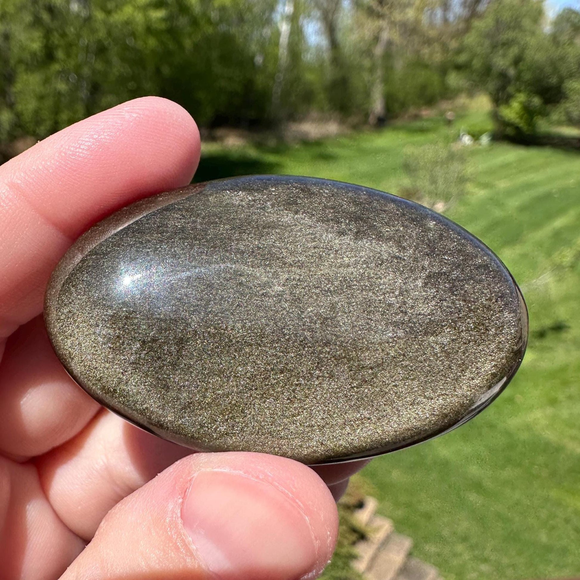 Beautiful Natural Gold Obsidian Crystal Palm Stone - #1