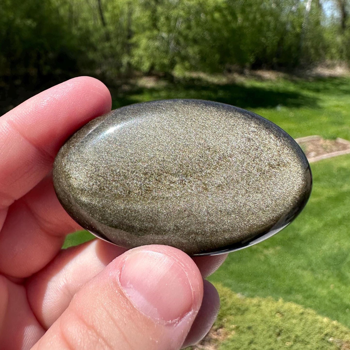 Beautiful Natural Gold Obsidian Crystal Palm Stone - #7