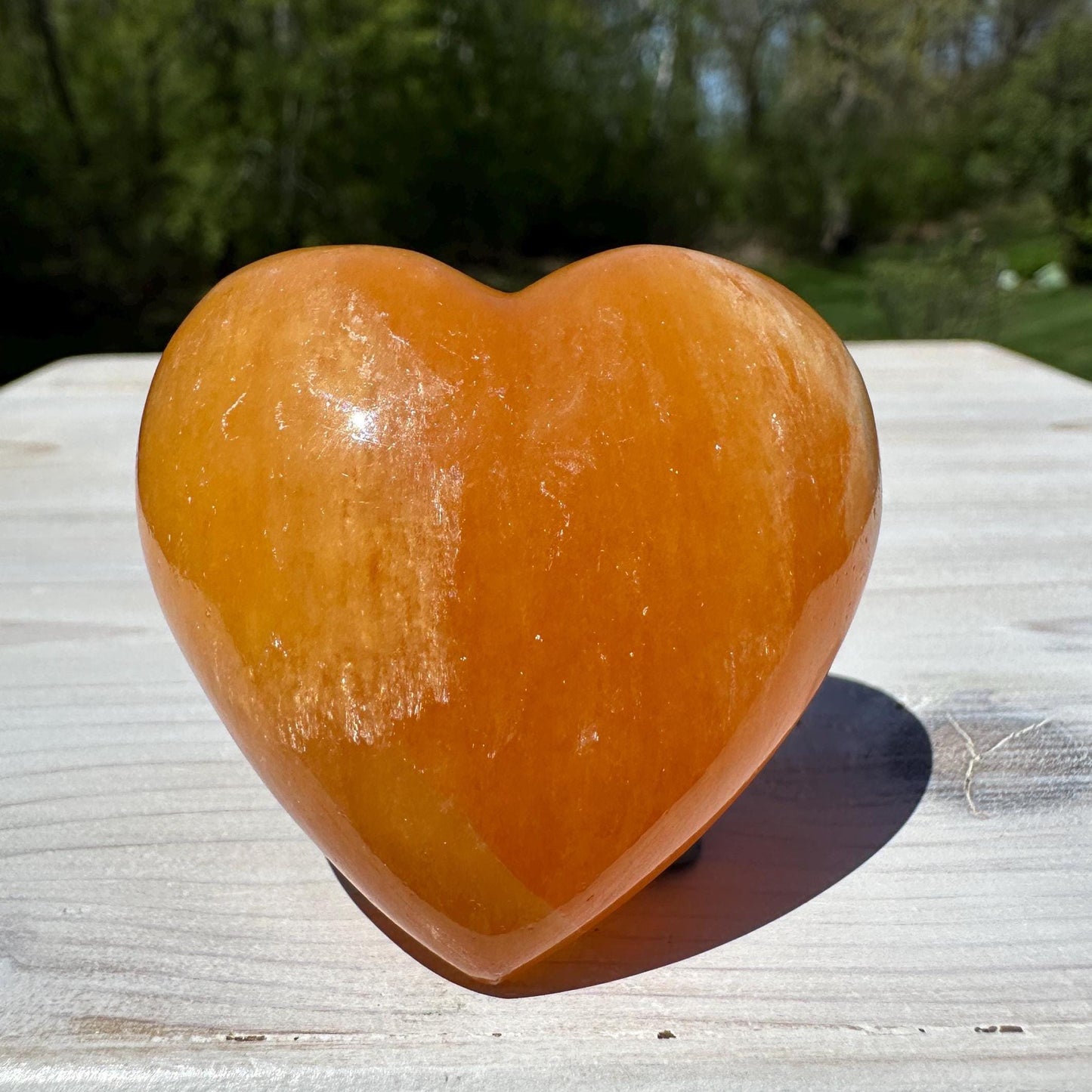 Beautiful Orange Calcite Puffy Heart Crystal Carving - #1