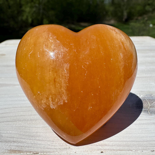 Beautiful Orange Calcite Puffy Heart Crystal Carving - #1