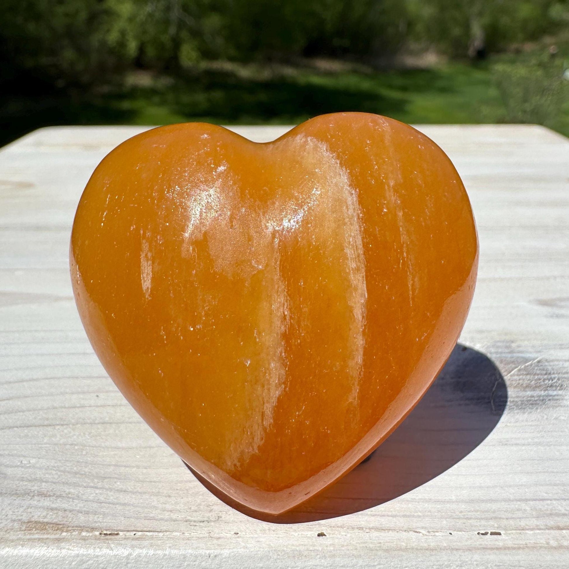 Beautiful Orange Calcite Puffy Heart Crystal Carving - #2