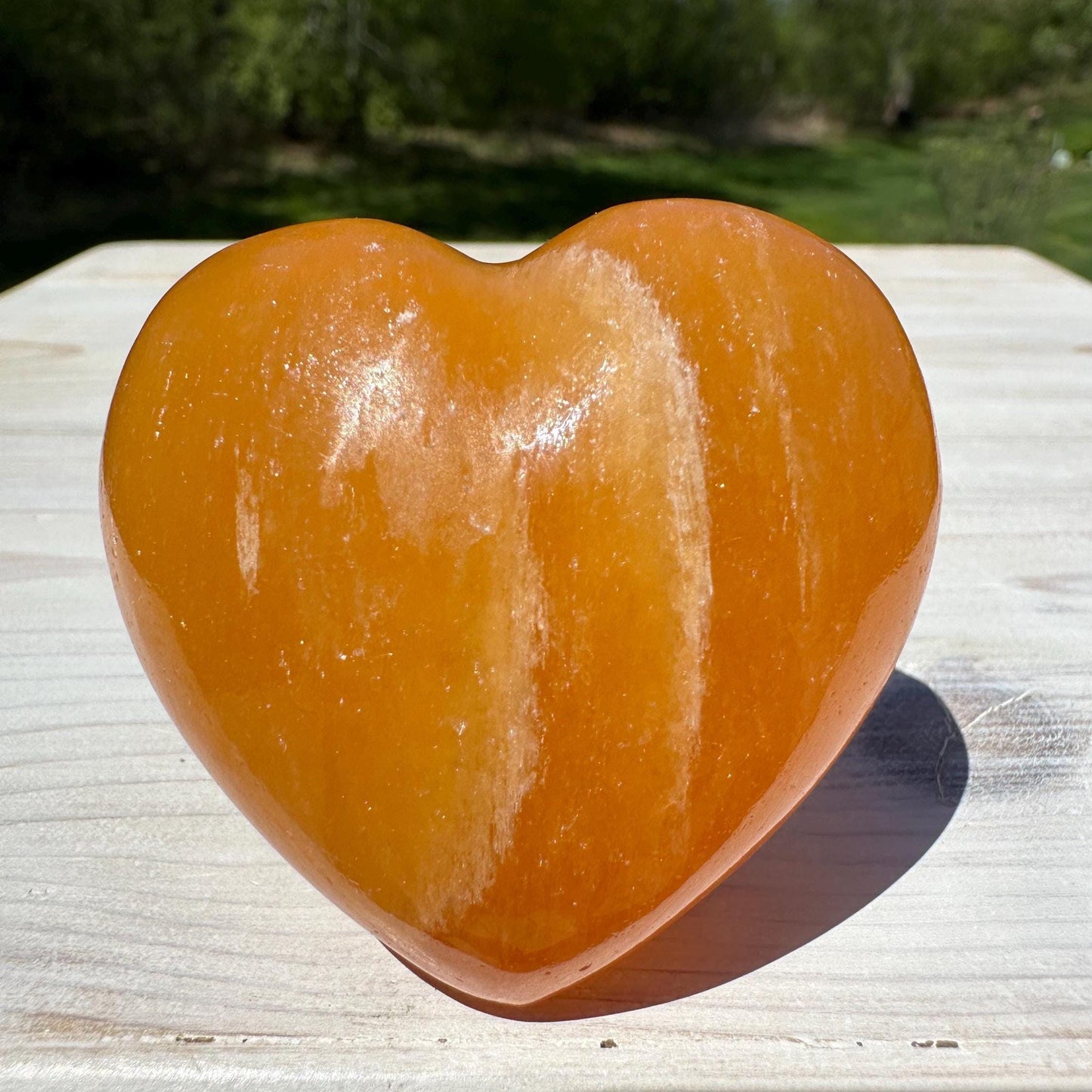 Beautiful Orange Calcite Puffy Heart Crystal Carving - #2
