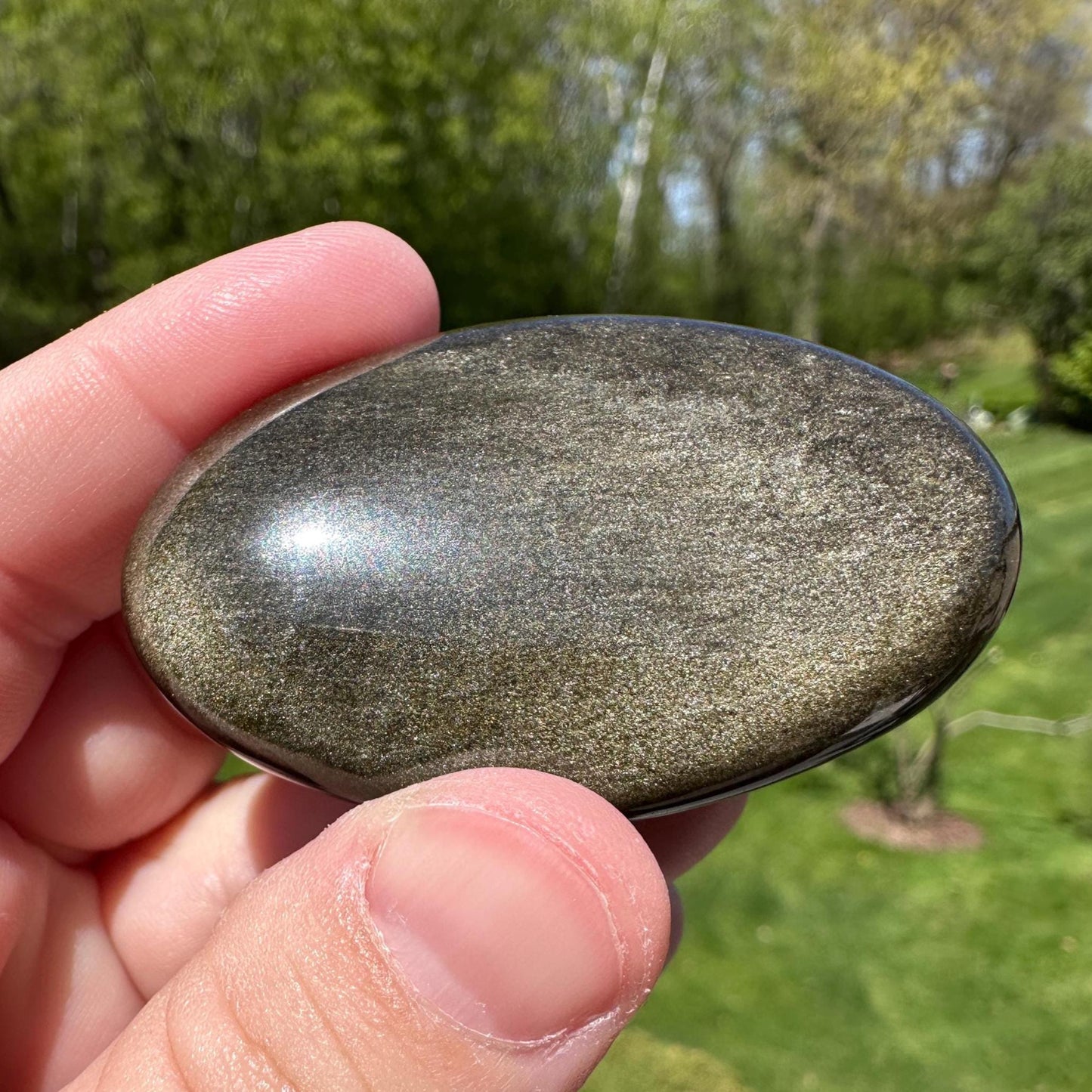 Beautiful Natural Gold Obsidian Crystal Palm Stone - #1