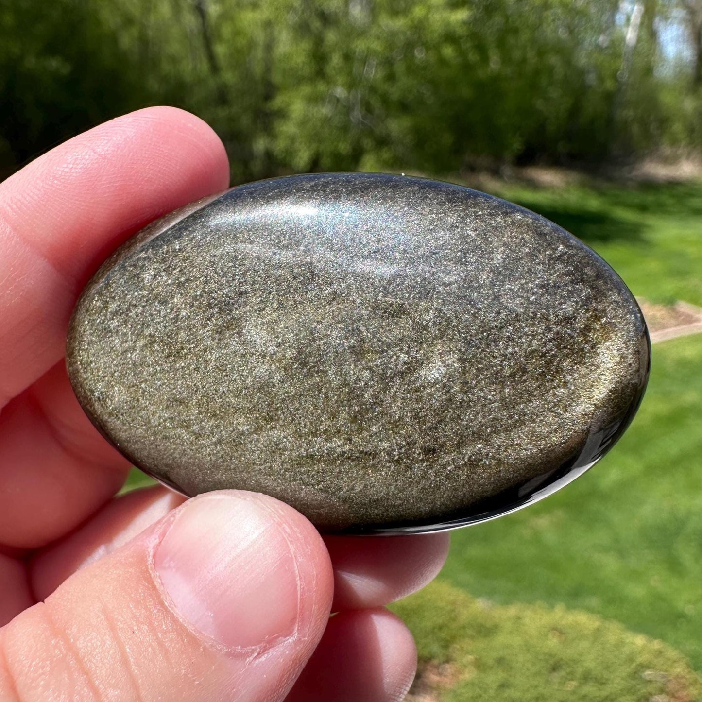 Beautiful Natural Gold Obsidian Crystal Palm Stone - #7