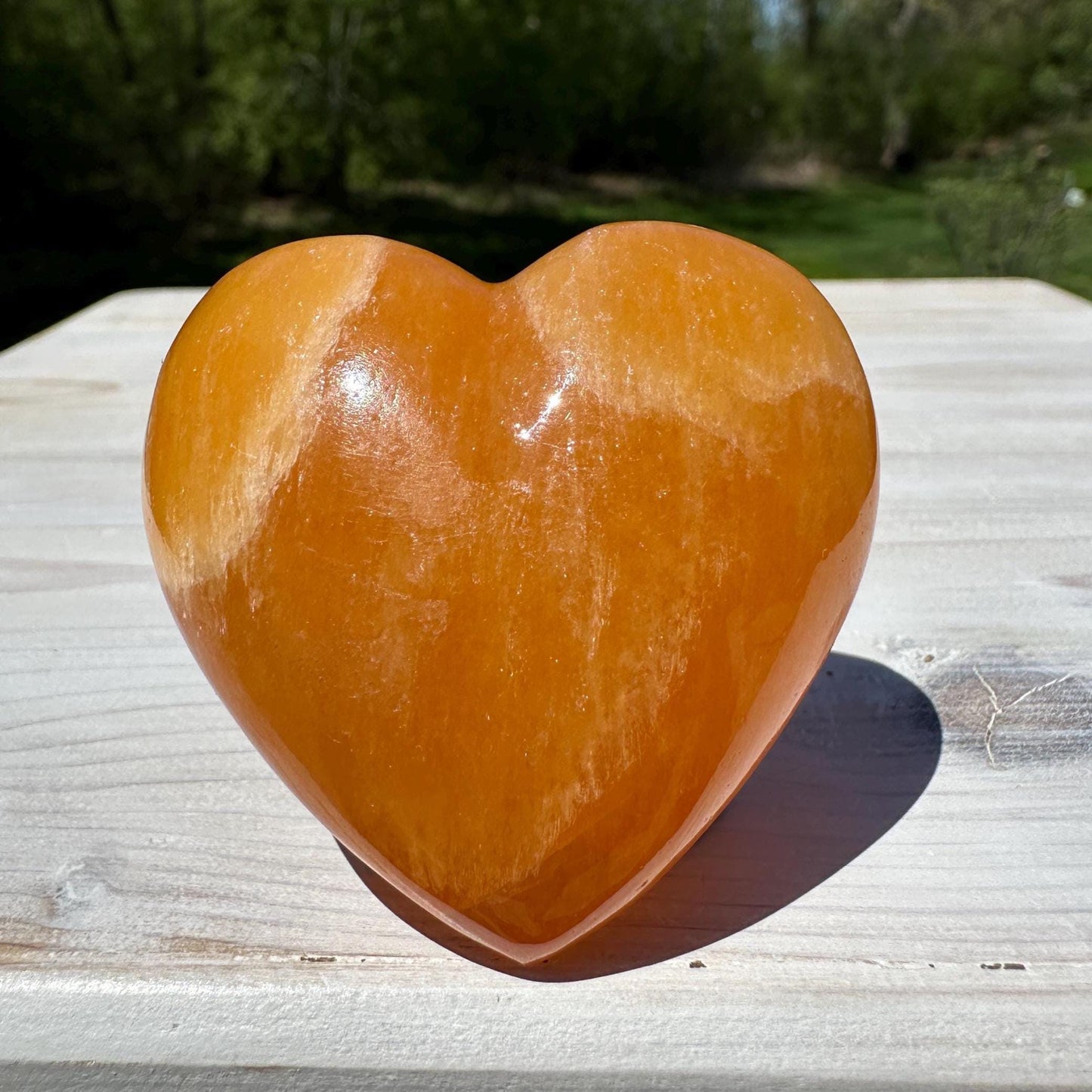 Beautiful Orange Calcite Puffy Heart Crystal Carving - #1