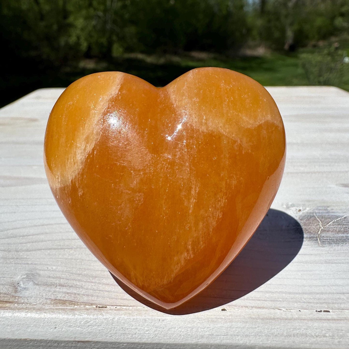 Beautiful Orange Calcite Puffy Heart Crystal Carving - #1