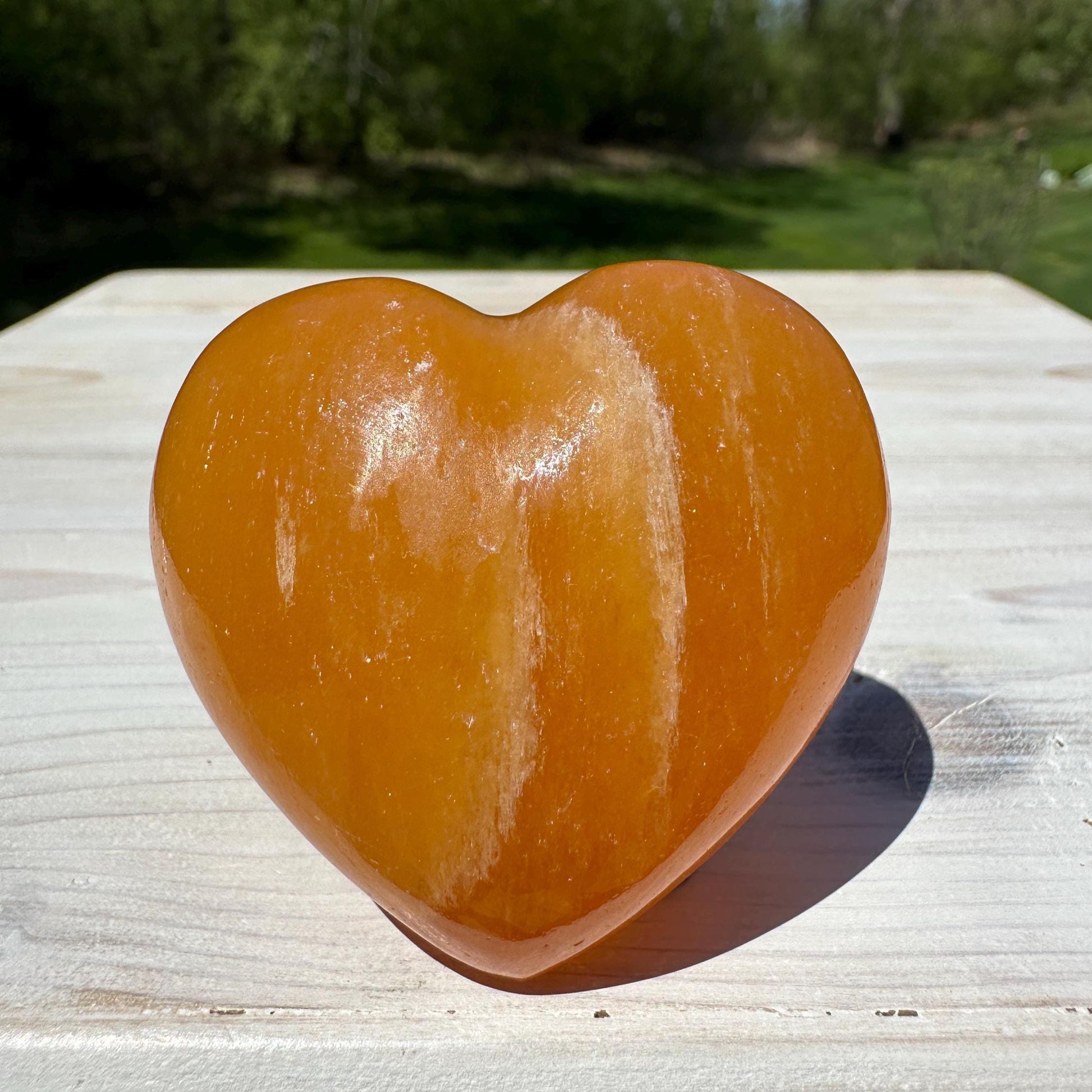 Beautiful Orange Calcite Puffy Heart Crystal Carving - #2