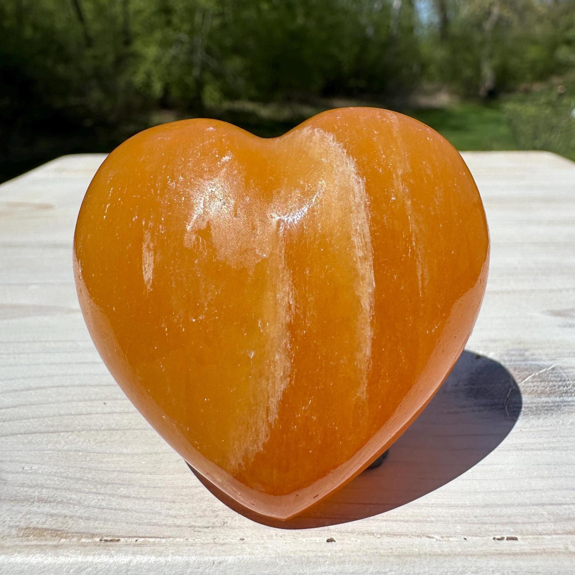 Beautiful Orange Calcite Puffy Heart Crystal Carving - #2