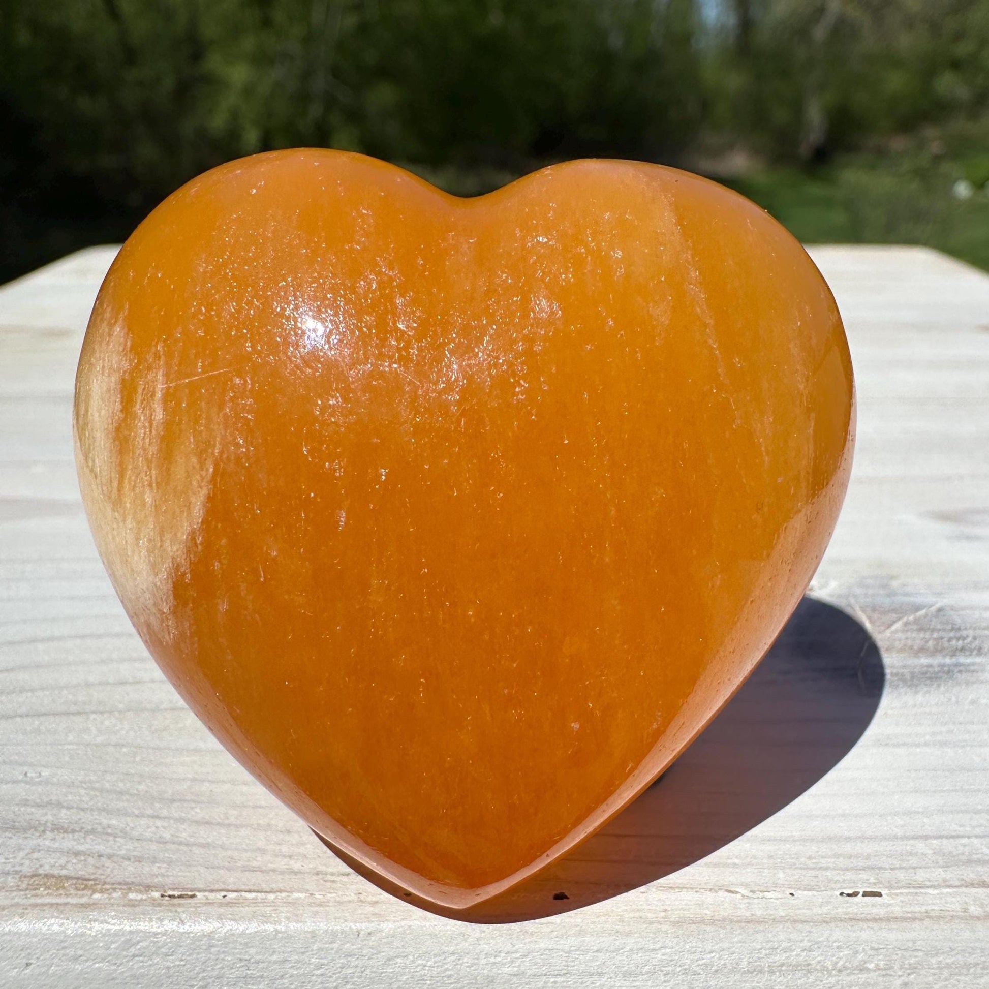 Beautiful Orange Calcite Puffy Heart Crystal Carving - #2