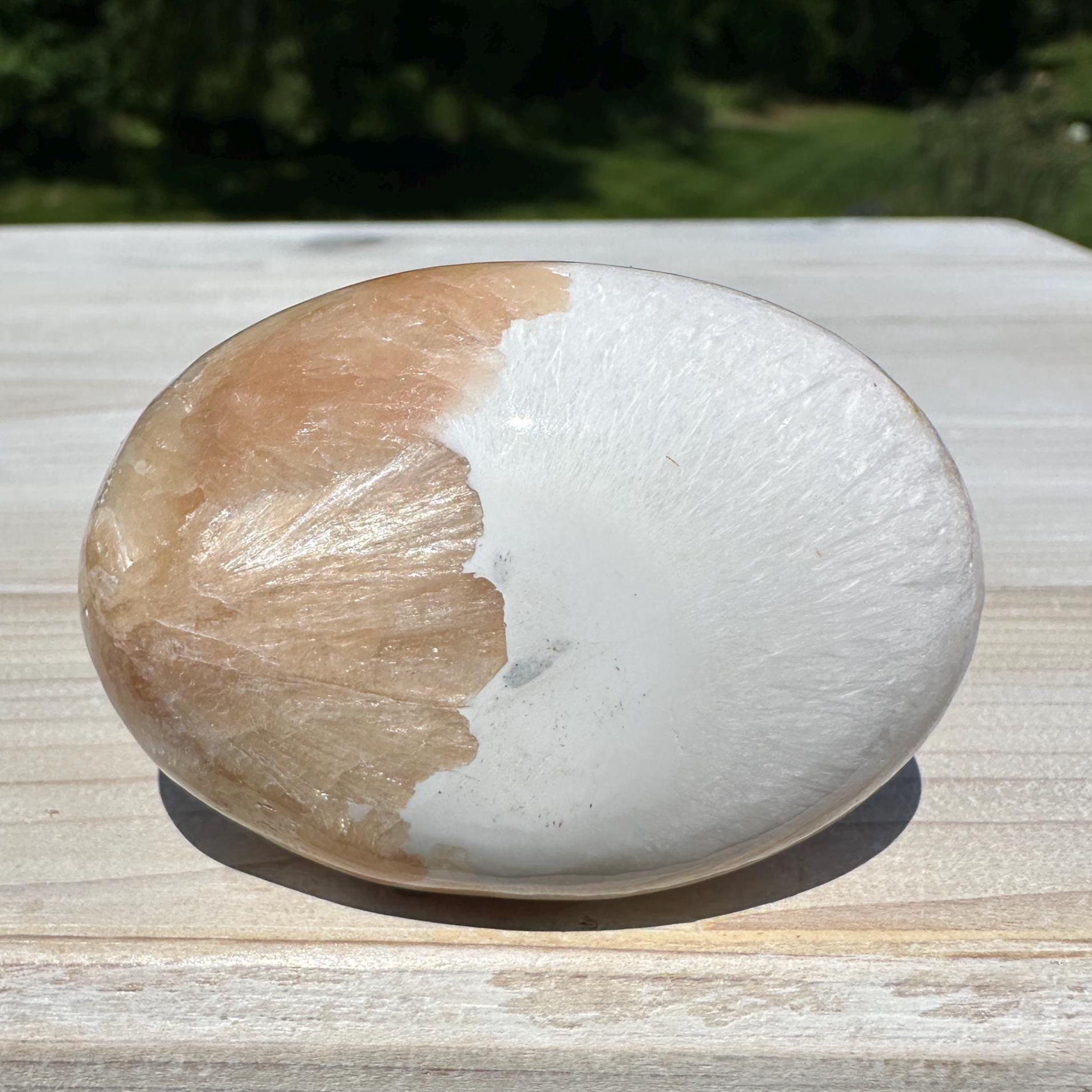 Gorgeous Polished Scolecite with Stilbite Palm Stone - #2