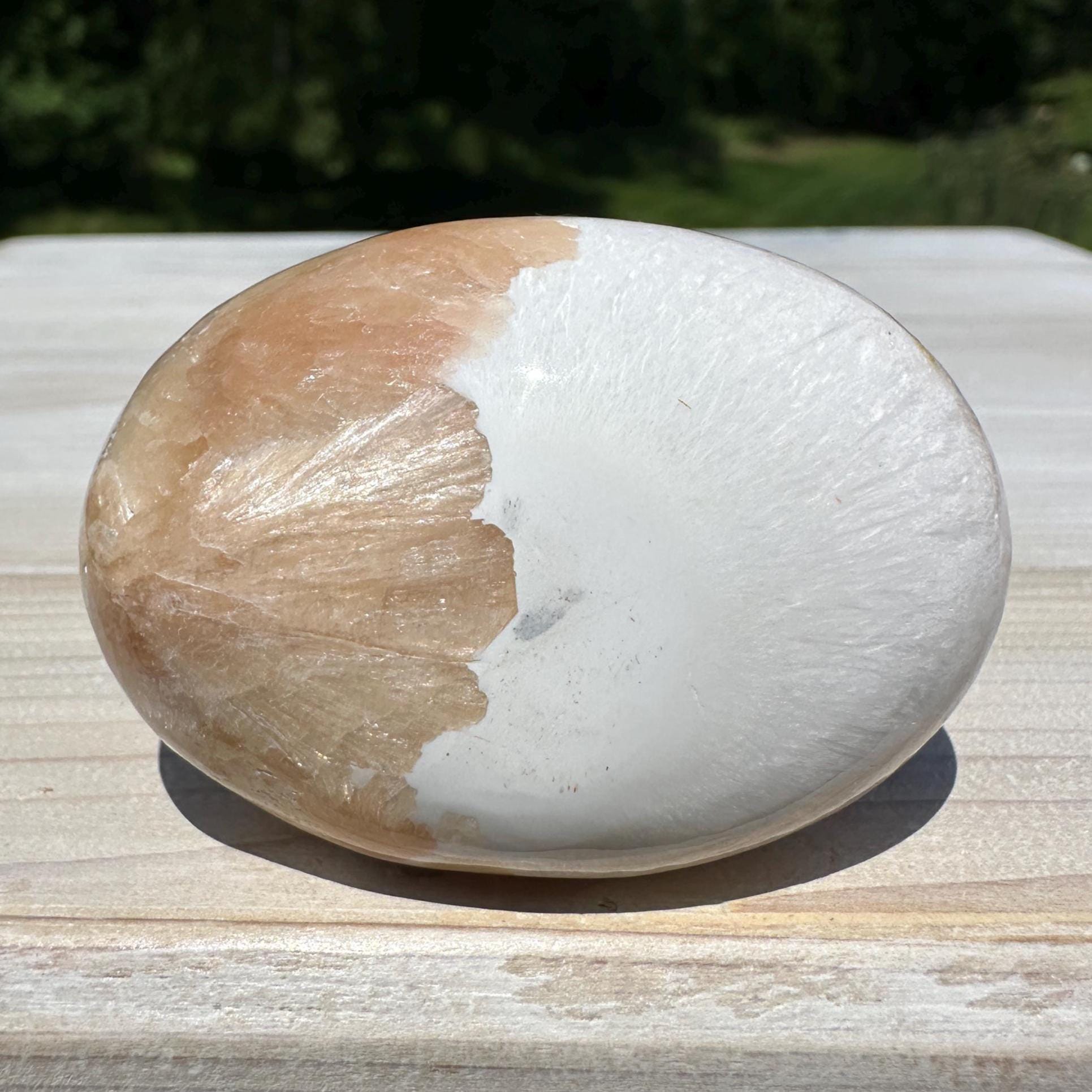 Gorgeous Polished Scolecite with Stilbite Palm Stone - #2