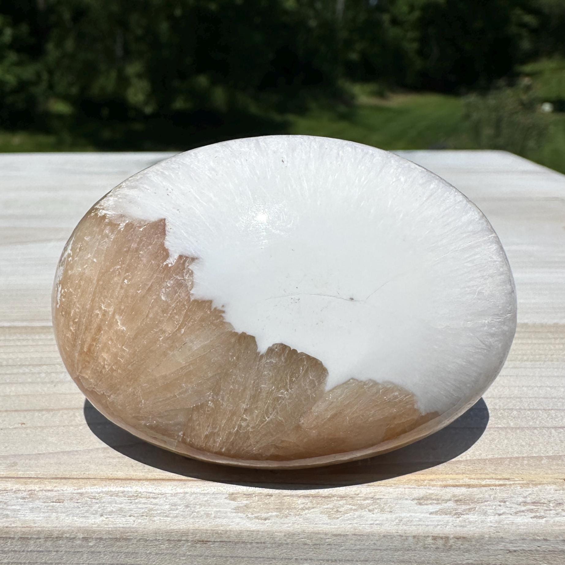 Gorgeous Polished Scolecite with Stilbite Palm Stone - #1