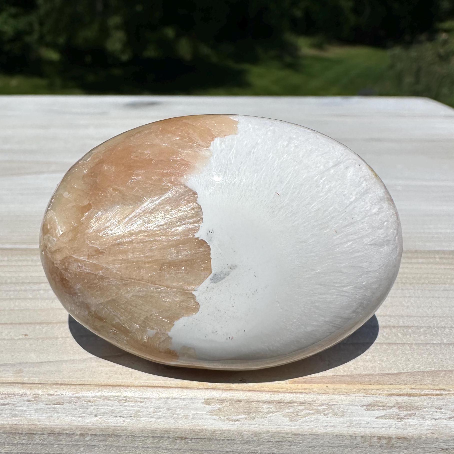 Gorgeous Polished Scolecite with Stilbite Palm Stone - #2