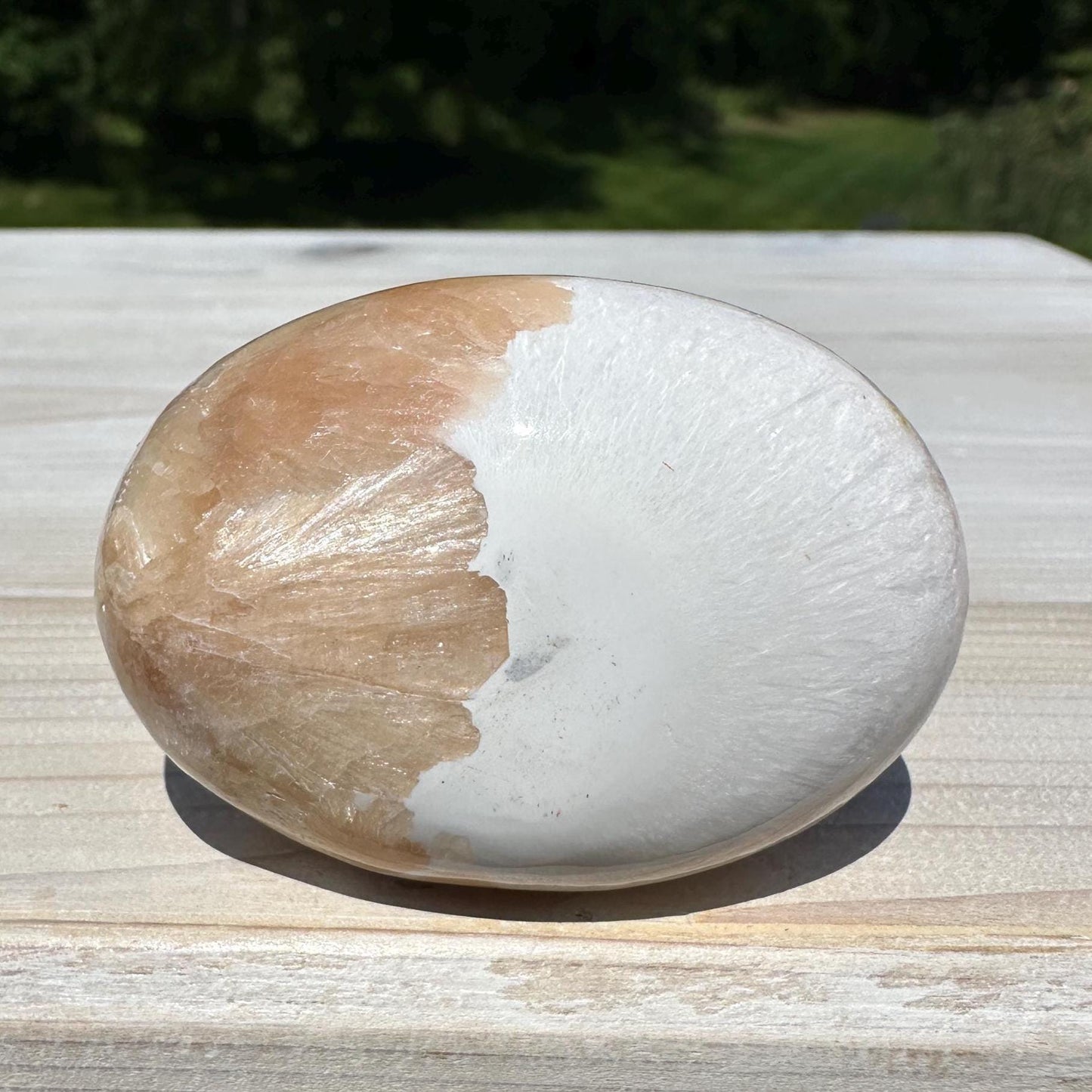 Gorgeous Polished Scolecite with Stilbite Palm Stone - #2