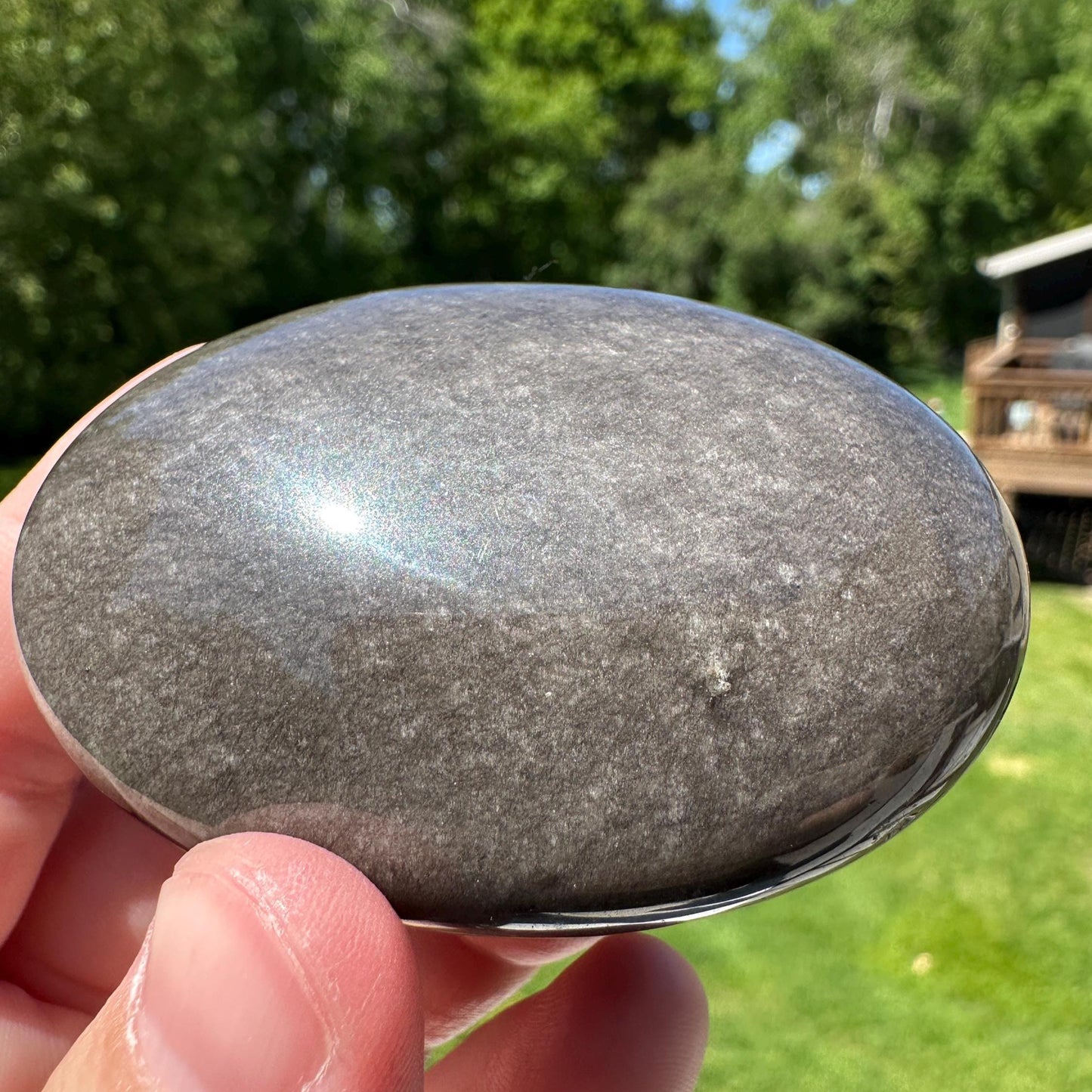 Silver Sheen Obsidian Palm Stone from Mexico - #2
