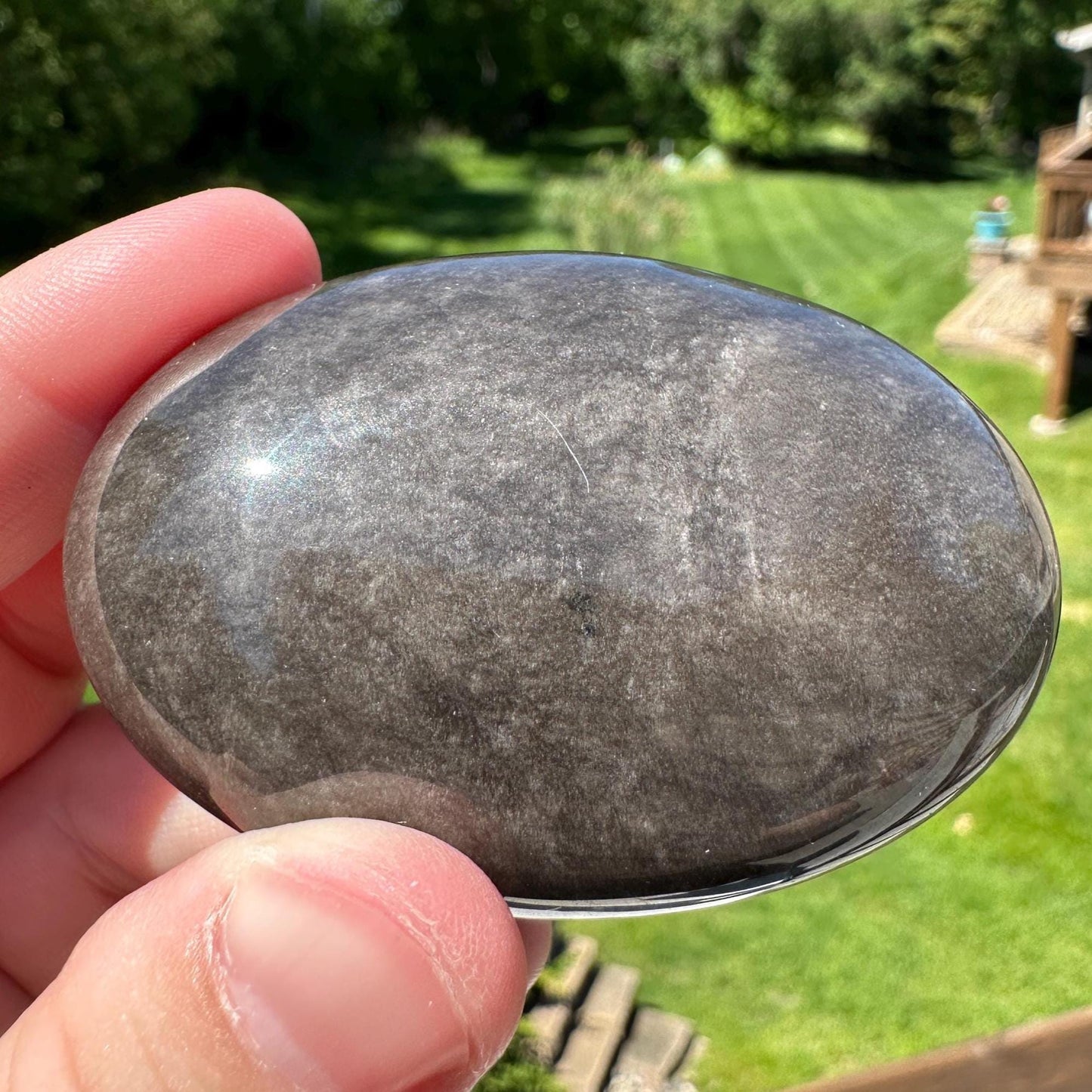 Silver Sheen Obsidian Palm Stone from Mexico - #2