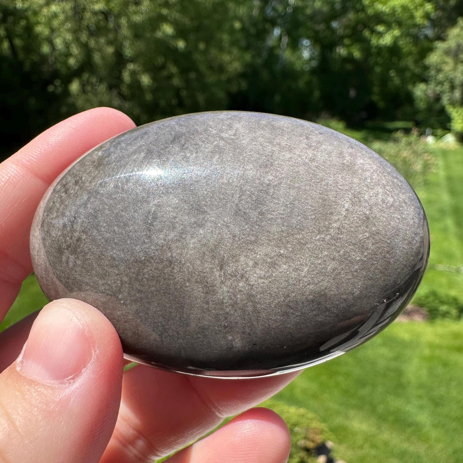 Silver Sheen Obsidian Palm Stone from Mexico - #3