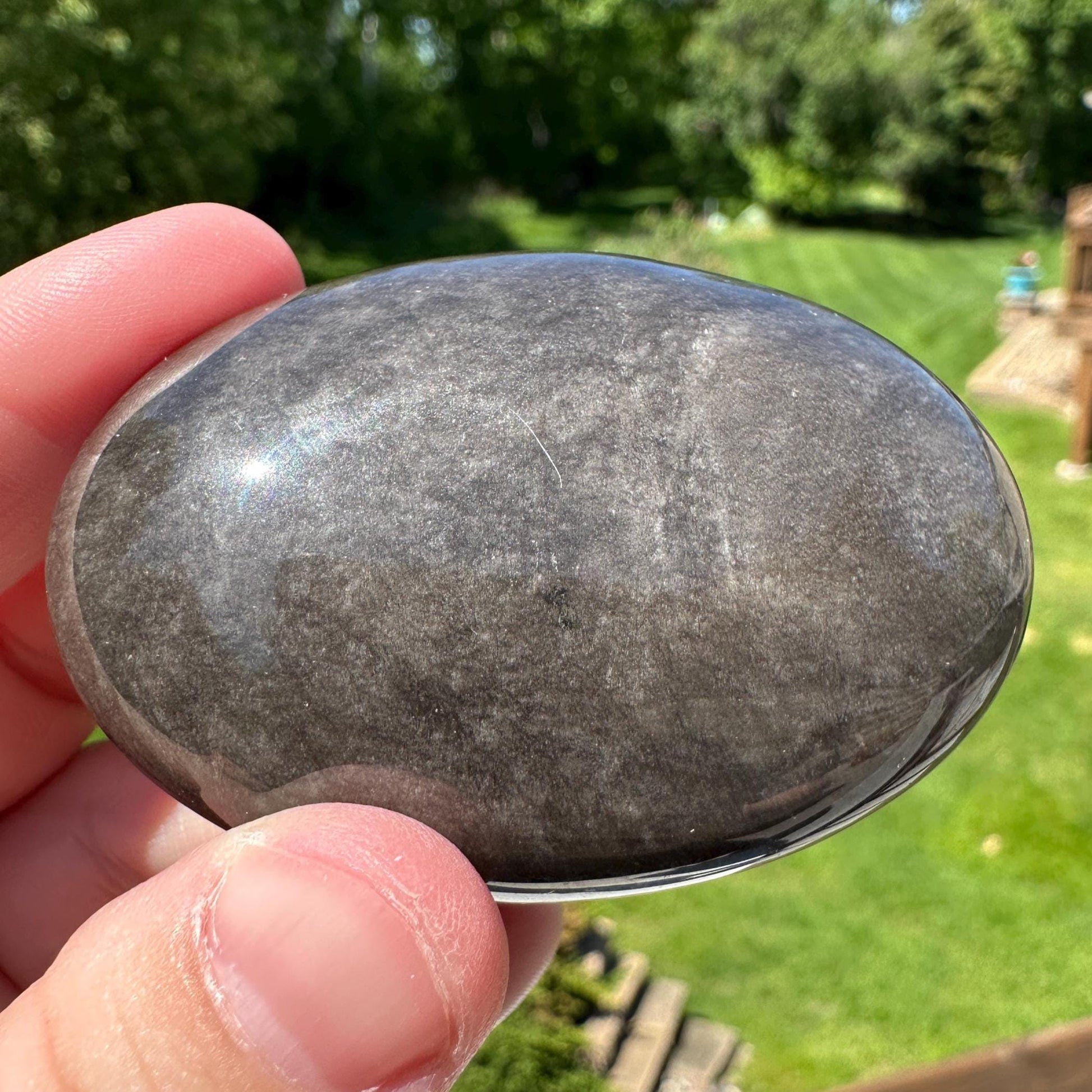 Silver Sheen Obsidian Palm Stone from Mexico - #2