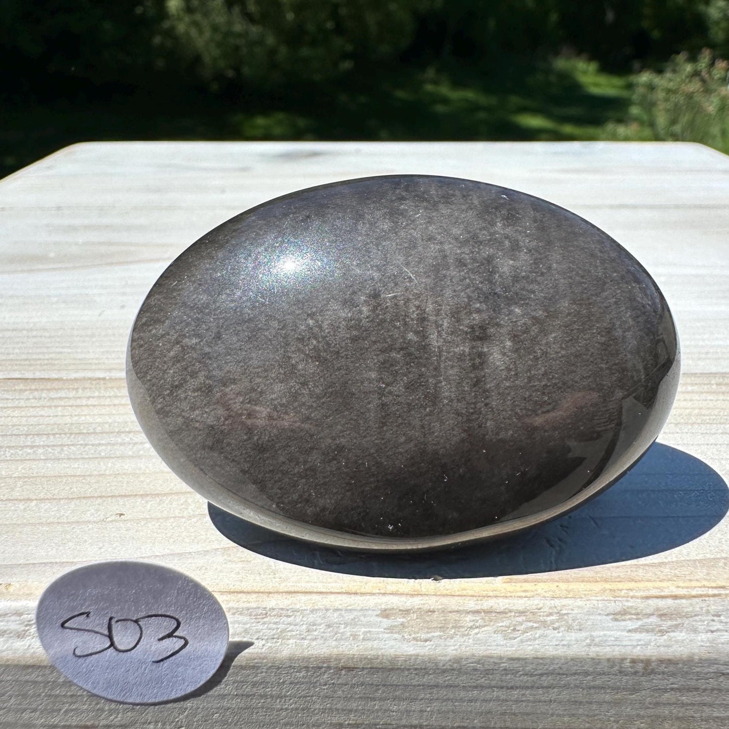 Silver Sheen Obsidian Palm Stone from Mexico - #3