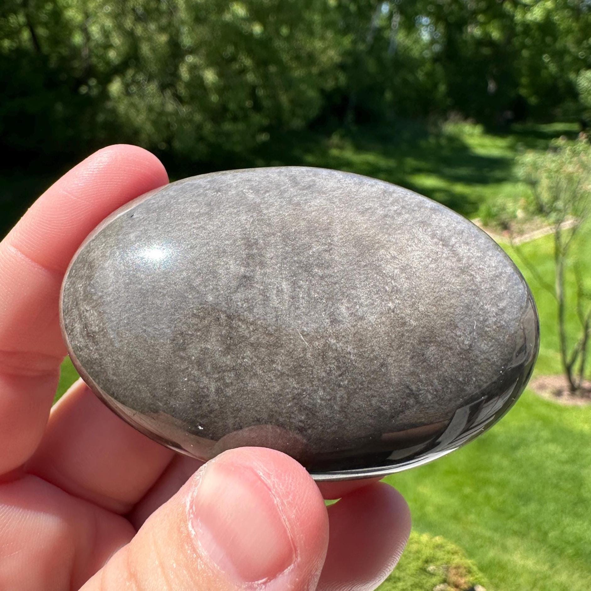Silver Sheen Obsidian Palm Stone from Mexico - #3