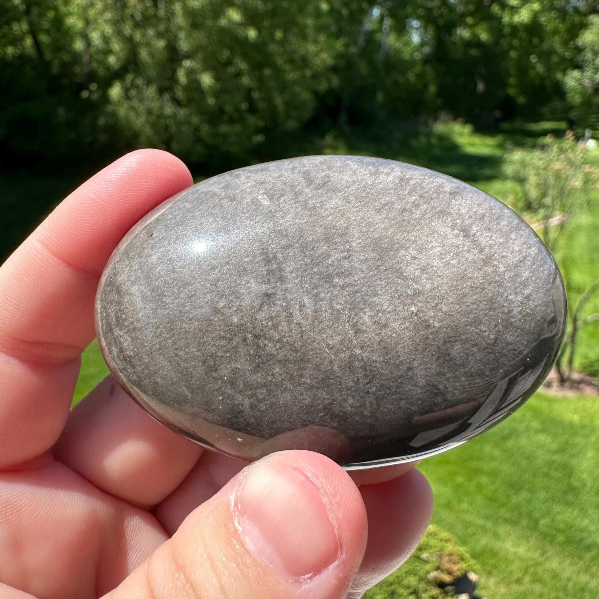 Silver Sheen Obsidian Palm Stone from Mexico - #3