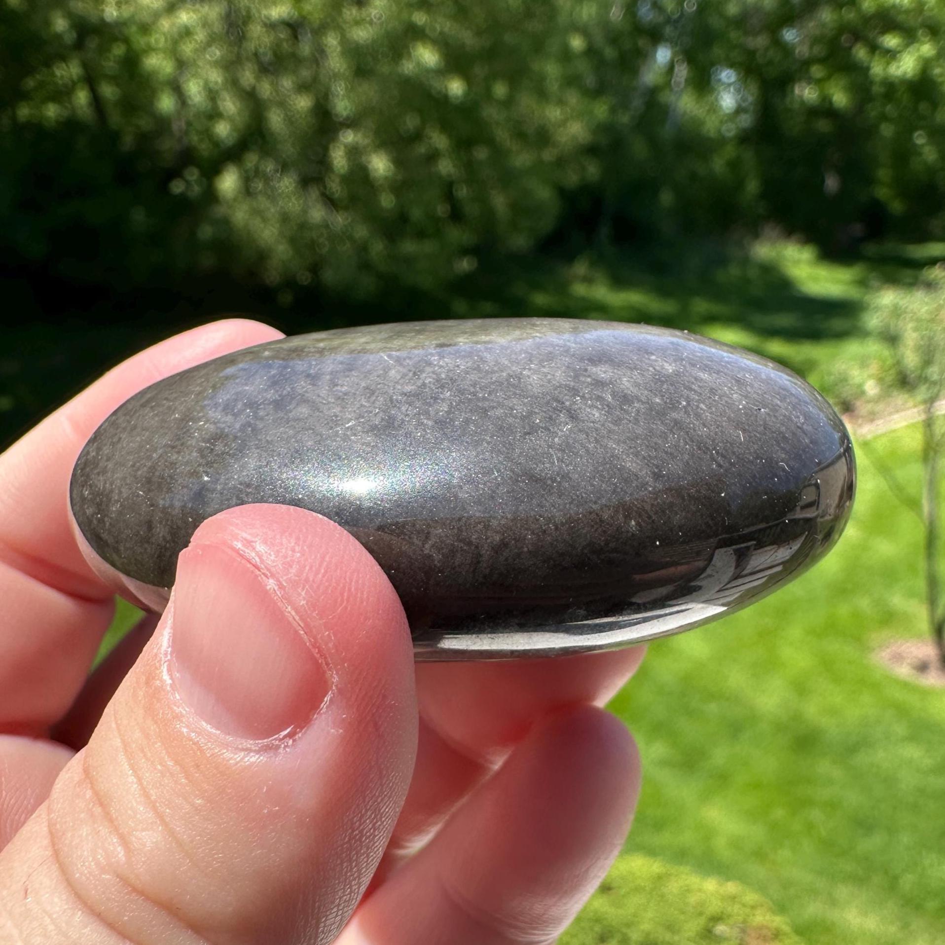 Silver Sheen Obsidian Palm Stone from Mexico - #3