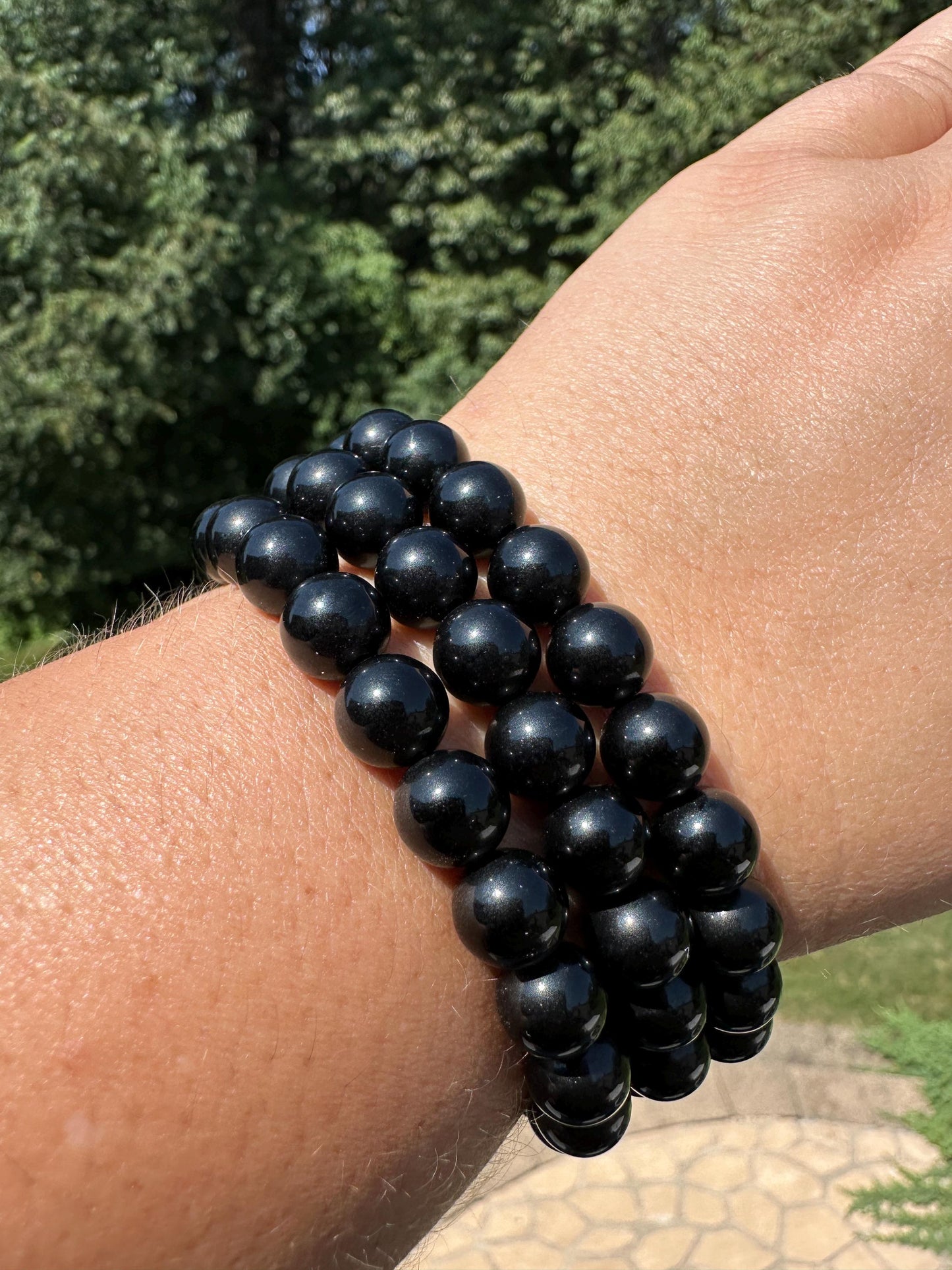 One (1) 8mm Black Obsidian Stretch Bracelet 6.5''