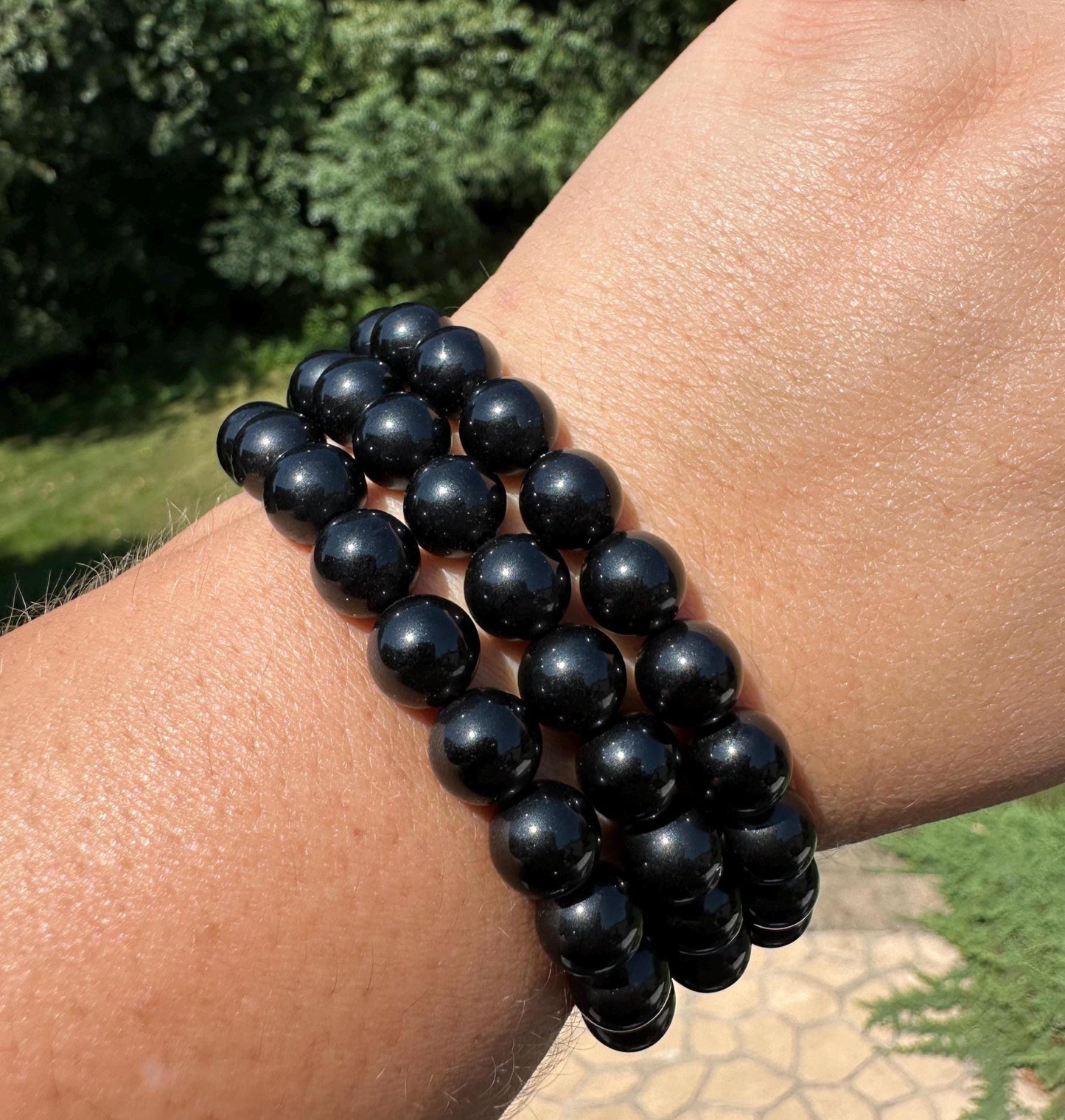 One (1) 8mm Black Obsidian Stretch Bracelet 6.5''