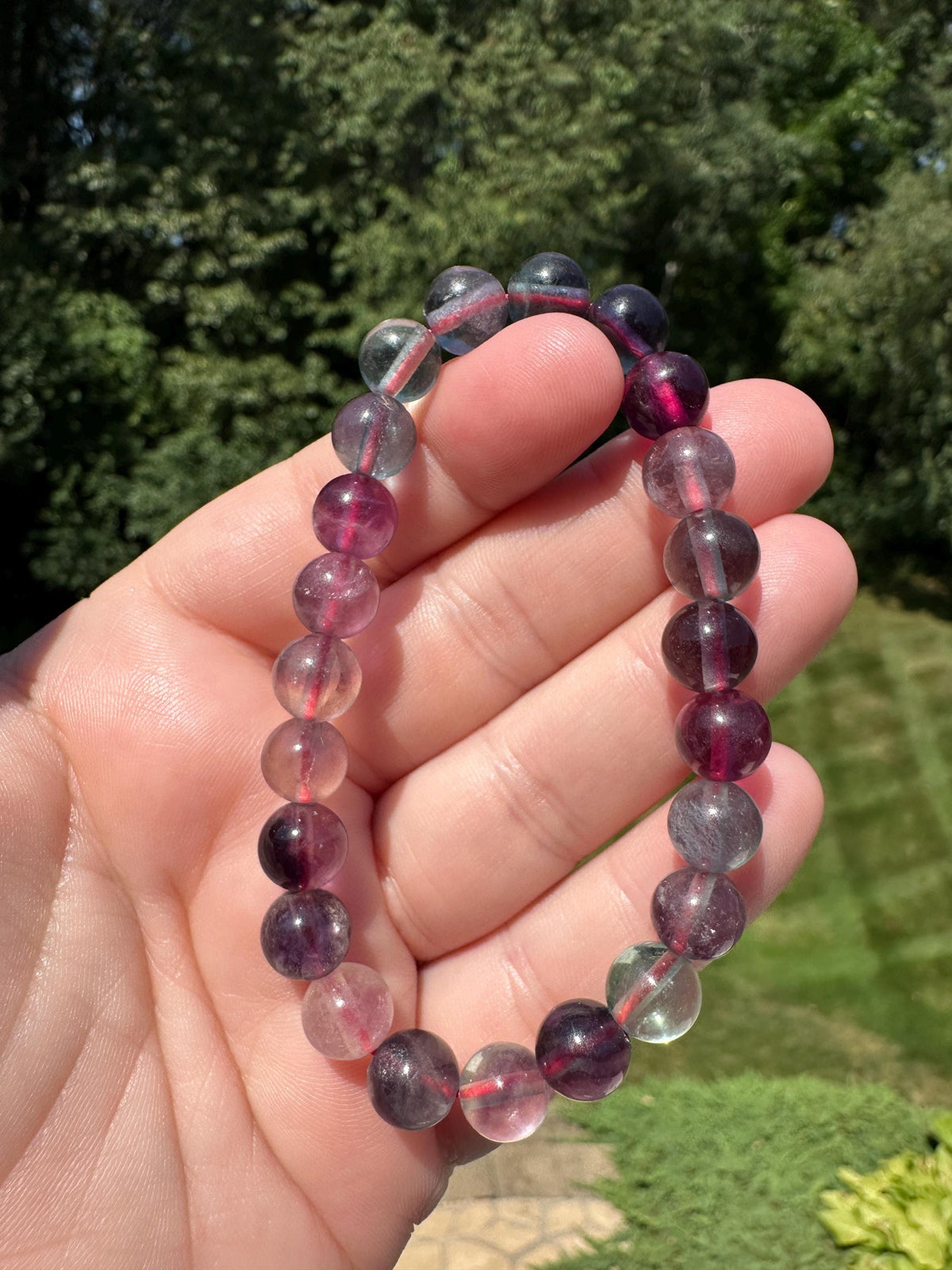 One (1) 8mm Rainbow Fluorite Stretch Bracelet 6''