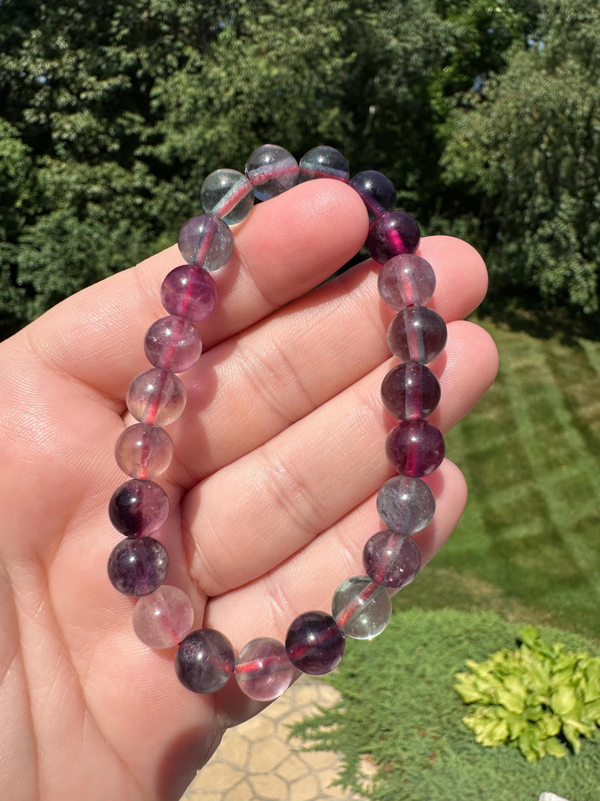 One (1) 8mm Rainbow Fluorite Stretch Bracelet 6''