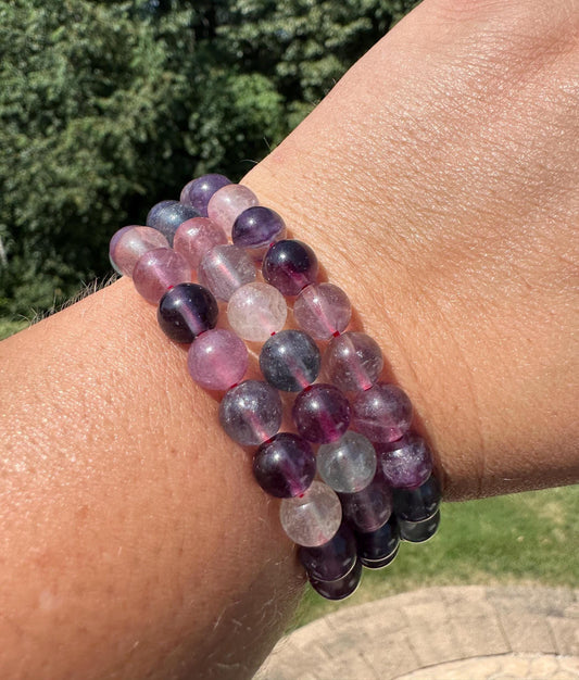 One (1) 8mm Rainbow Fluorite Stretch Bracelet 6''