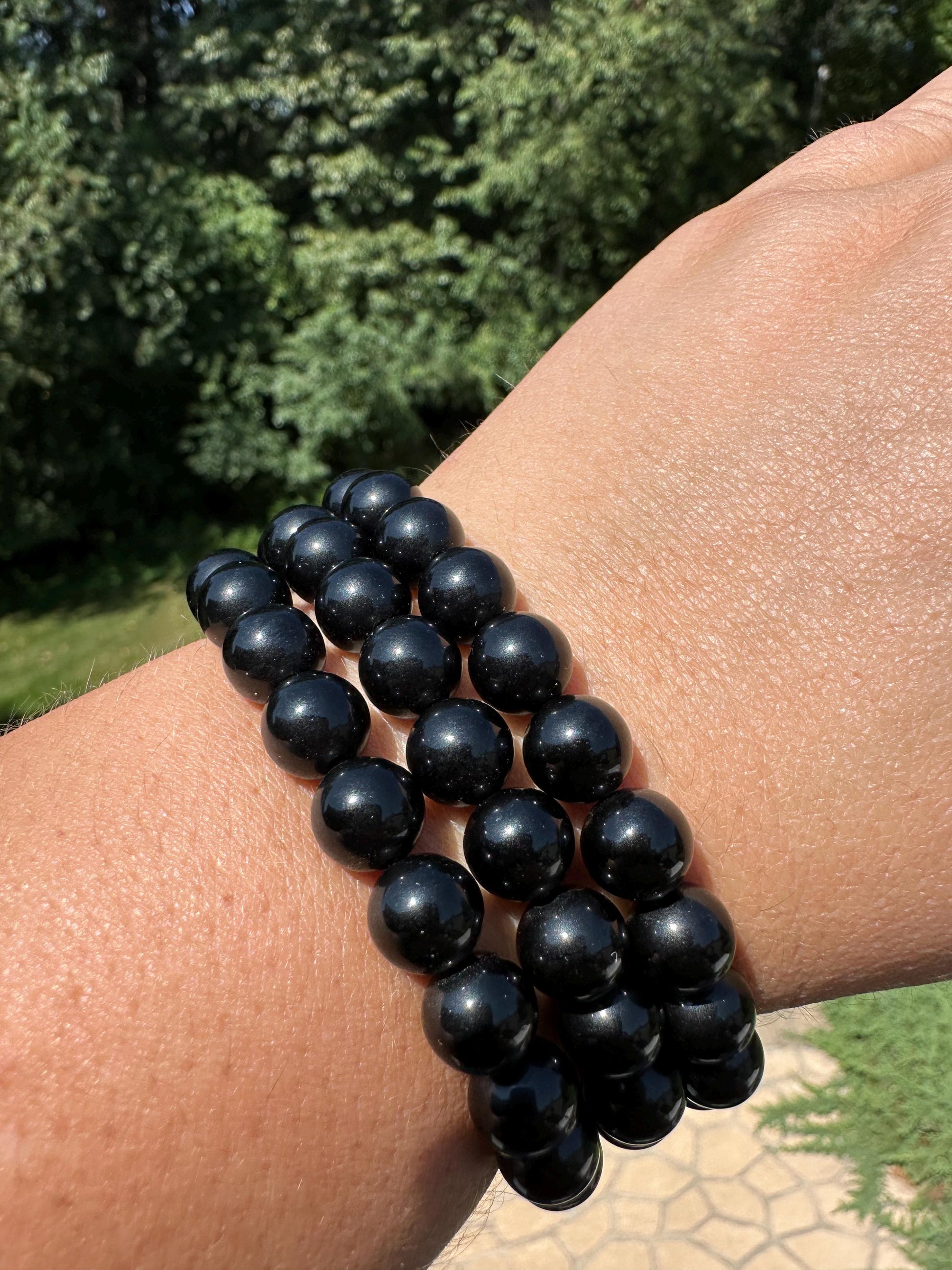 One (1) 8mm Black Obsidian Stretch Bracelet 6.5''