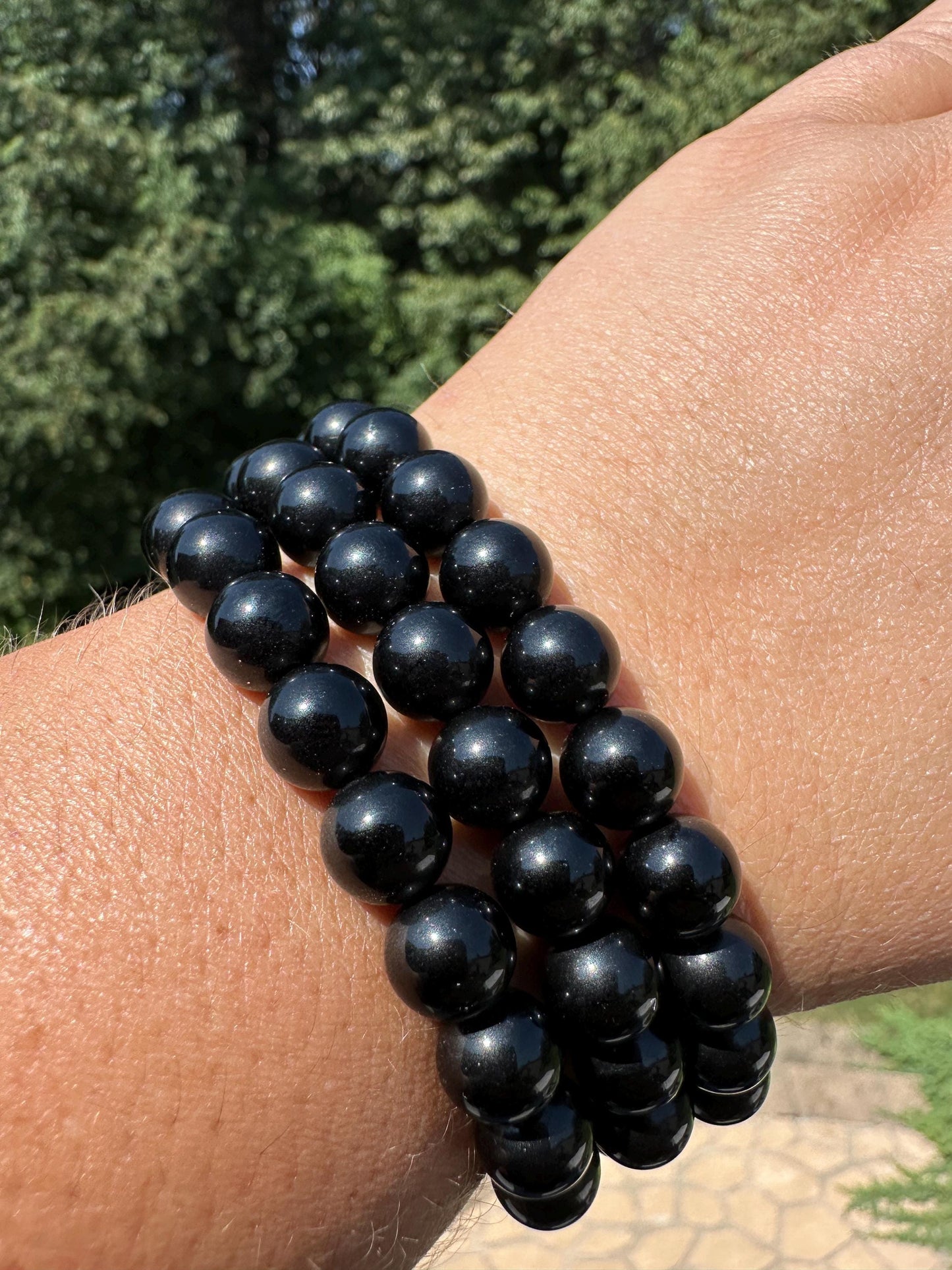 One (1) 8mm Black Obsidian Stretch Bracelet 6.5''