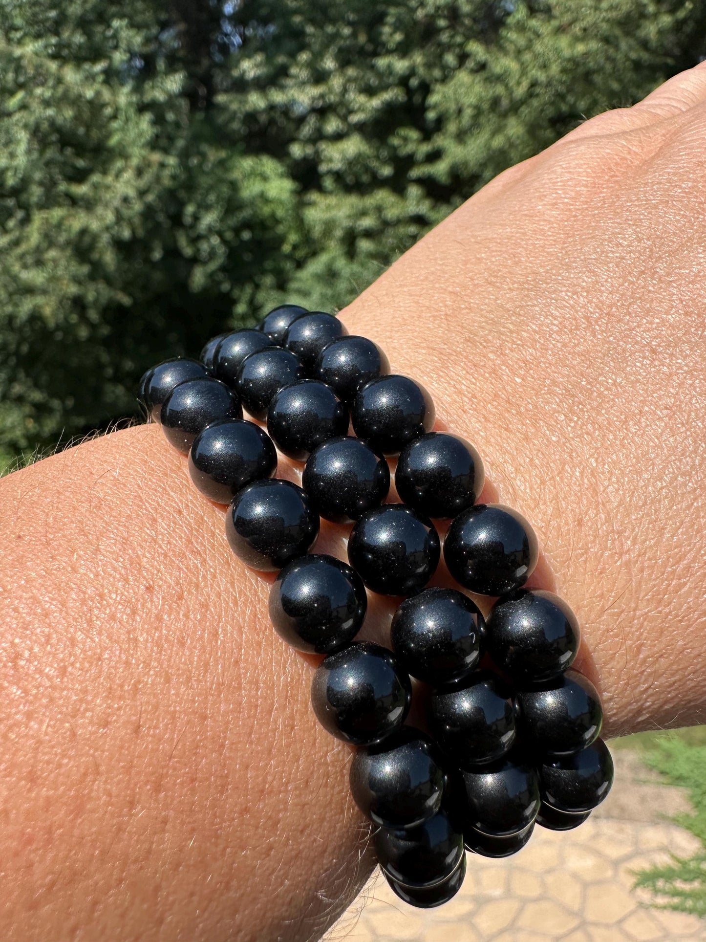 One (1) 8mm Black Obsidian Stretch Bracelet 6.5''