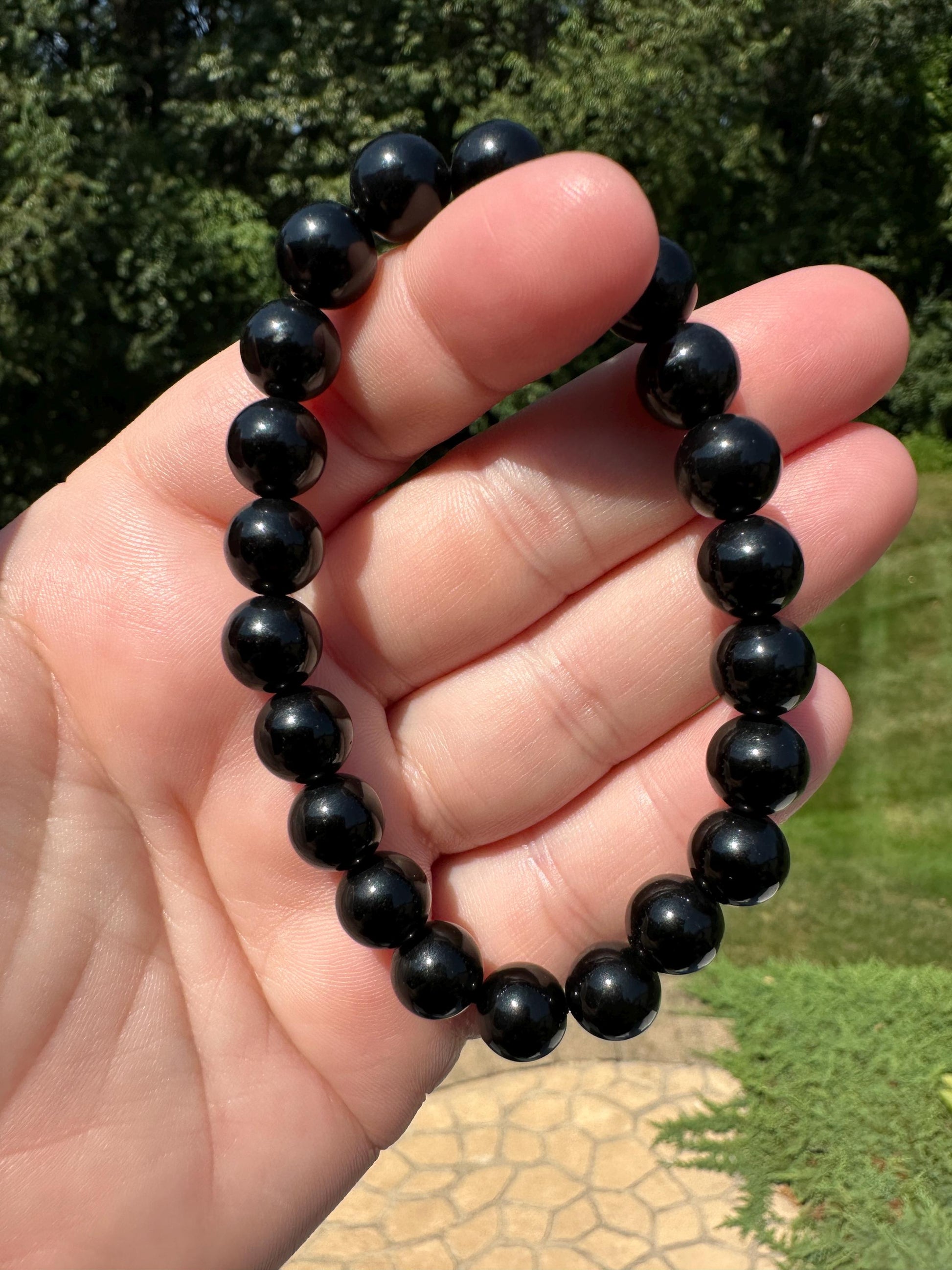 One (1) 8mm Black Obsidian Stretch Bracelet 6.5''