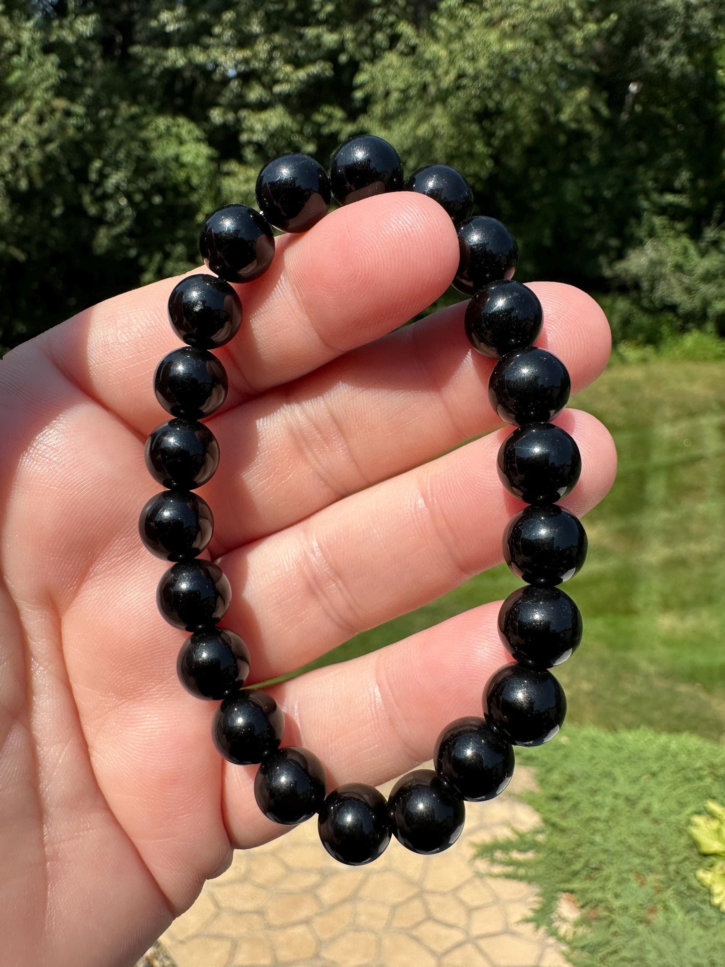 One (1) 8mm Black Obsidian Stretch Bracelet 6.5''