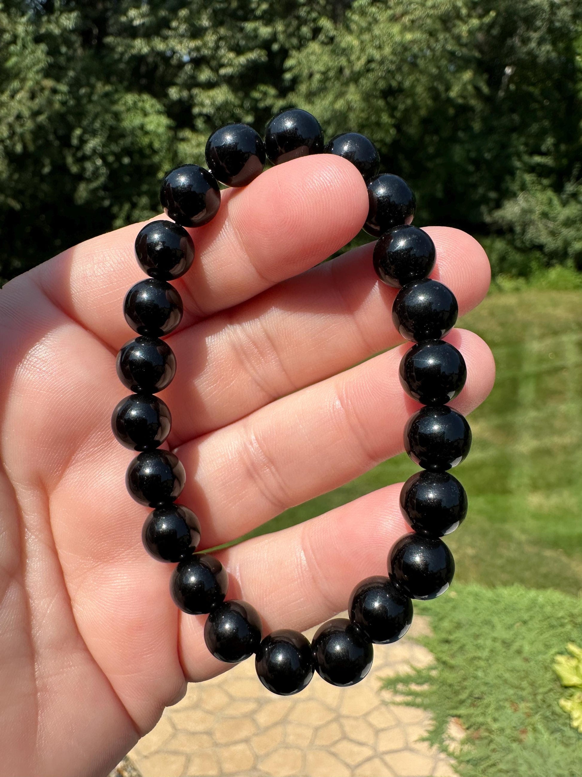 One (1) 8mm Black Obsidian Stretch Bracelet 6.5''