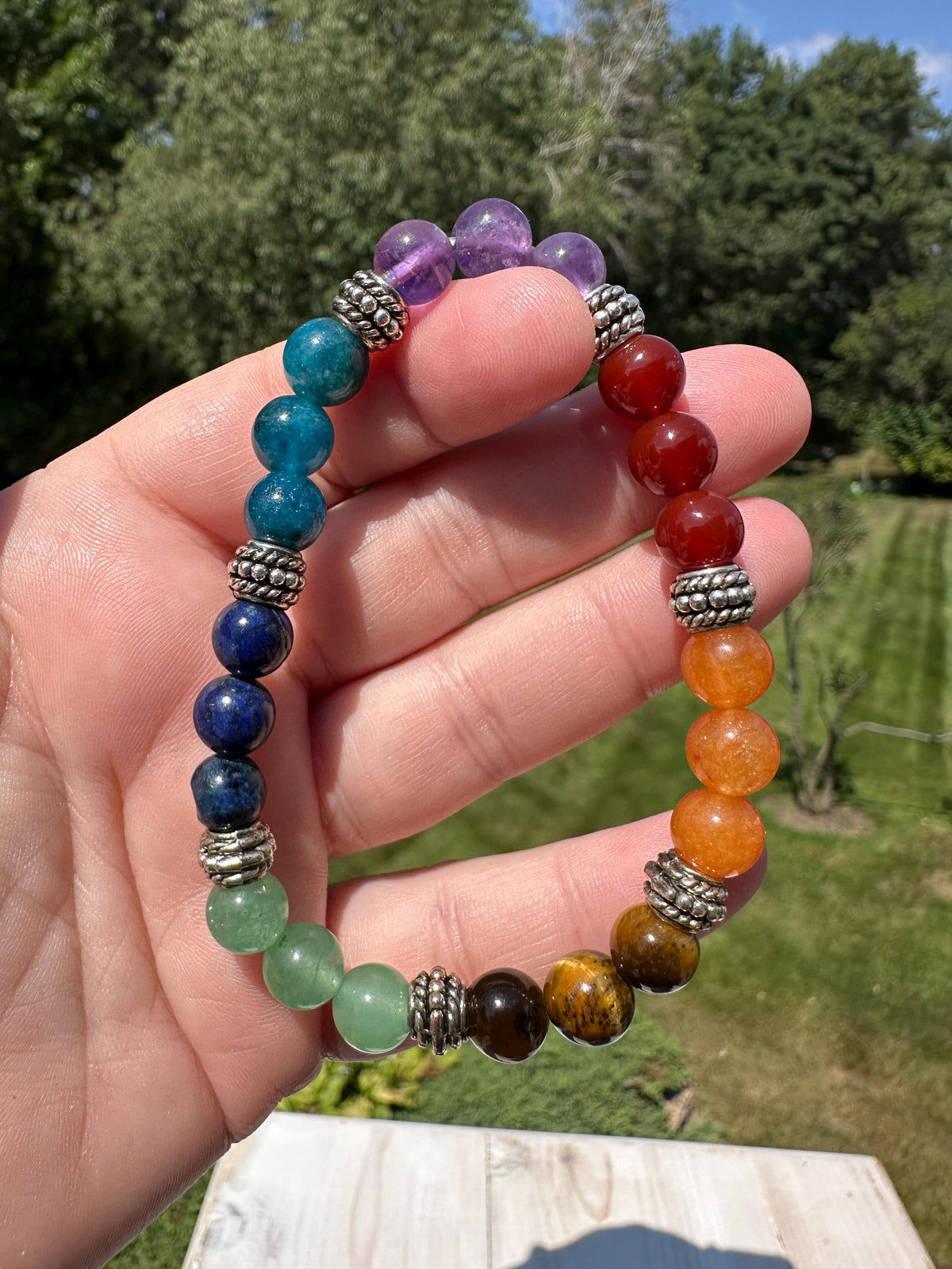 One (1) 8mm Chakra Stretch Bracelet 6.5"