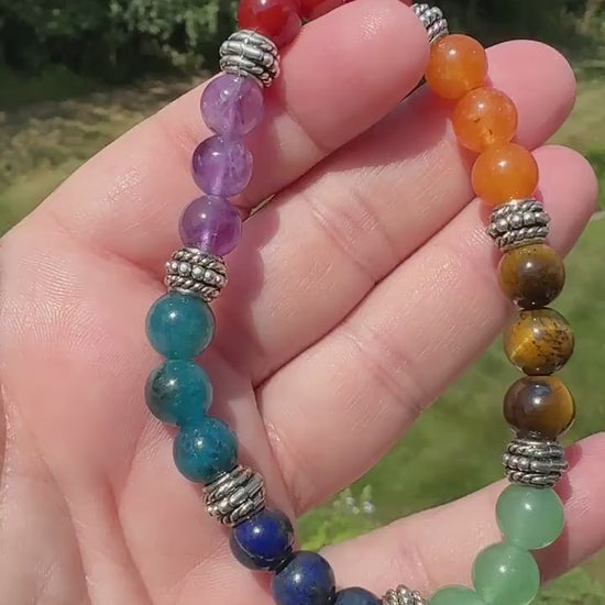 One (1) 8mm Chakra Stretch Bracelet 6.5"