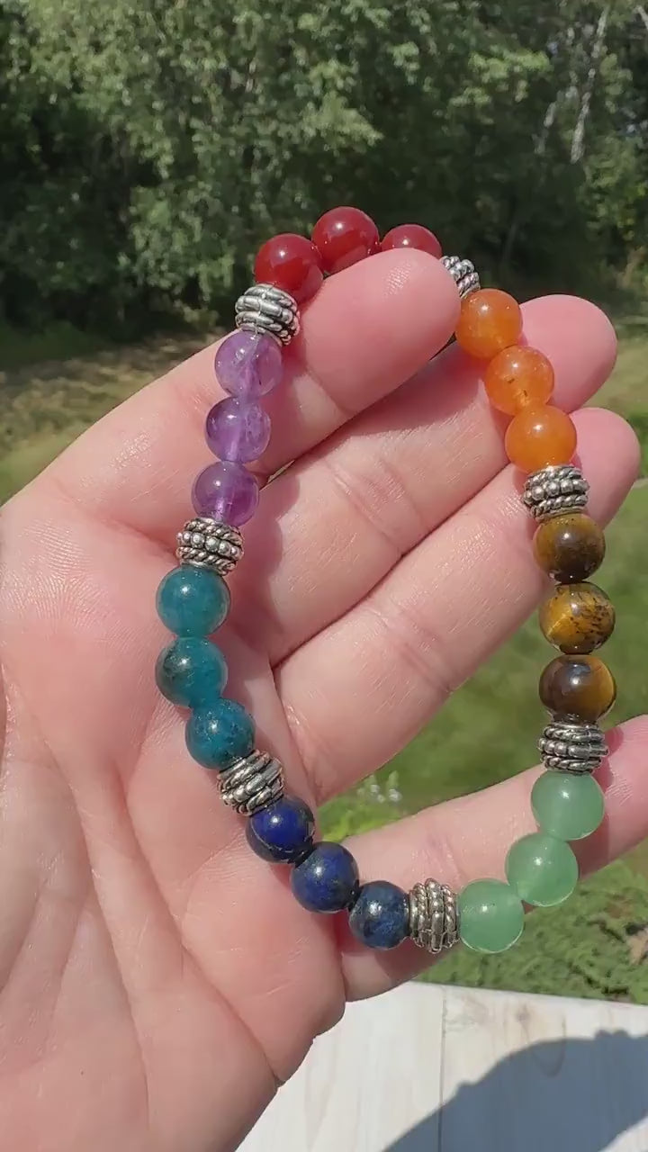 One (1) 8mm Chakra Stretch Bracelet 6.5"