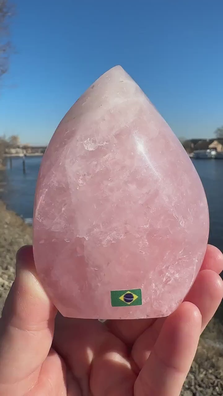 High Quality Rose Quartz Flame from Brazil | Sphere Palm Stone Obelisk Tower | Healing Crystal | Heart Chakra