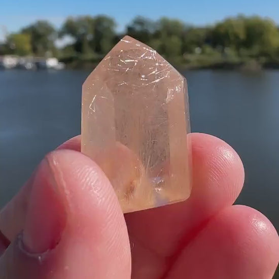 Mini Peach Amphibole Quartz Polished Point from Brazil | Pink Amphibole | Angel Wing Phantom Quartz | Angel Hair Quartz