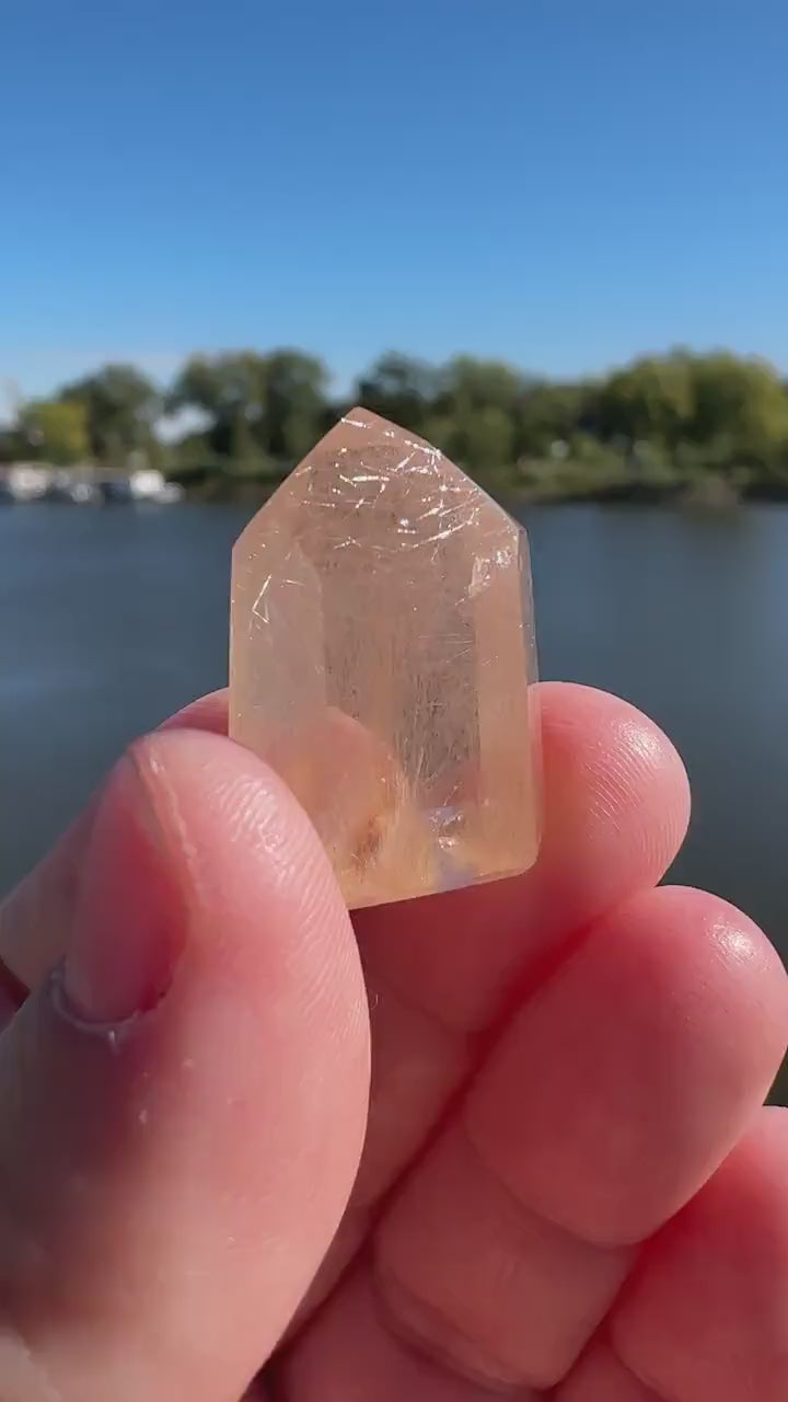 Mini Peach Amphibole Quartz Polished Point from Brazil | Pink Amphibole | Angel Wing Phantom Quartz | Angel Hair Quartz