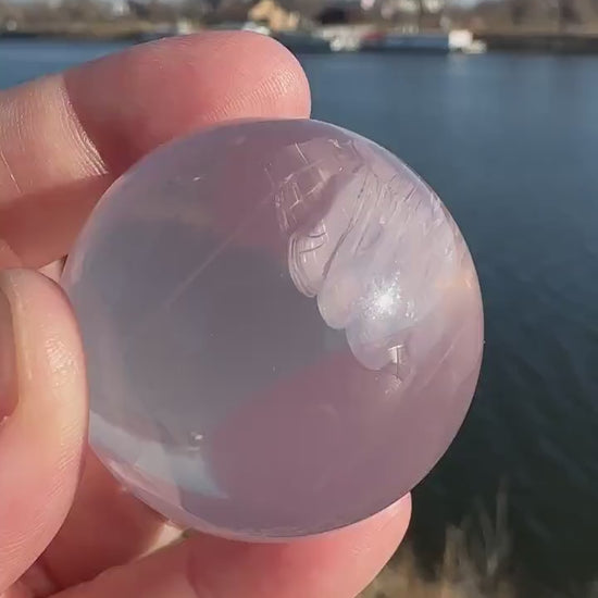 35mm High Quality Star Ice Rose Quartz Sphere | Star Asterism | Sphere Palm Stone Obelisk | Healing Crystal | Heart Chakra