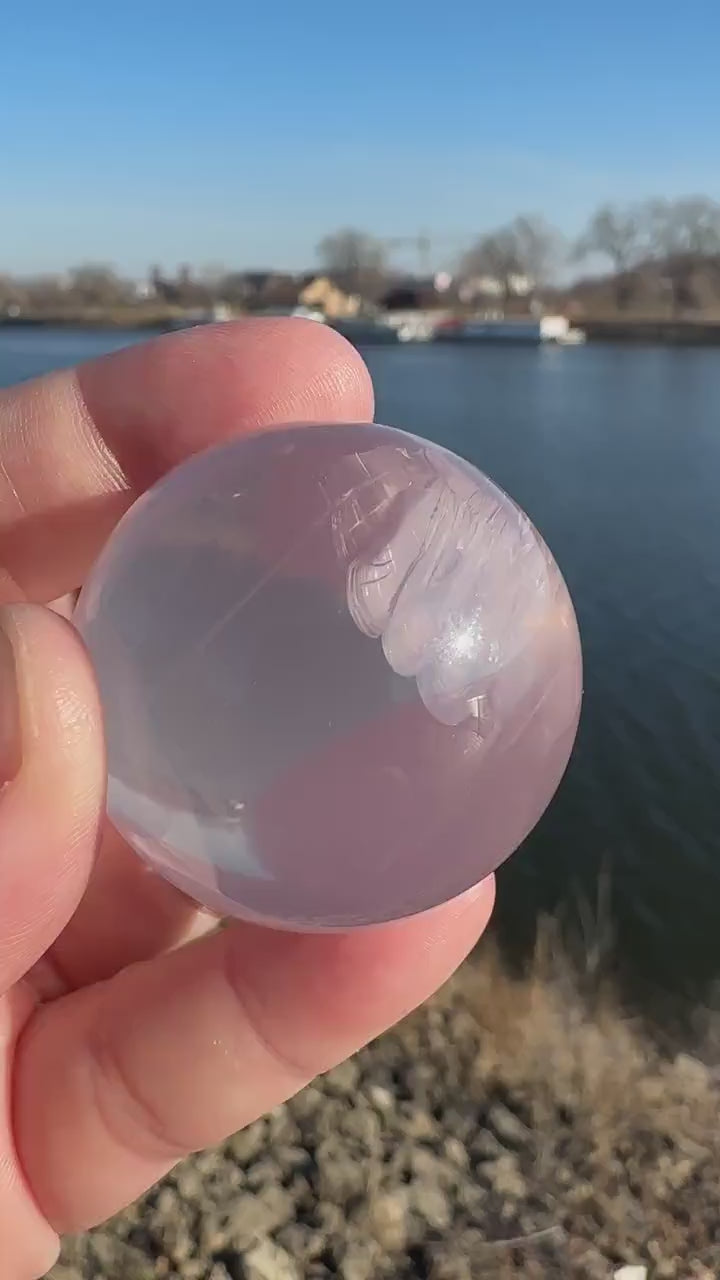 35mm High Quality Star Ice Rose Quartz Sphere | Star Asterism | Sphere Palm Stone Obelisk | Healing Crystal | Heart Chakra