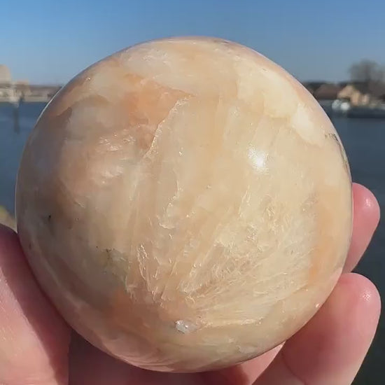 61mm High Quality Polished Stilbite Sphere | Peach Stilbite Crystal Sphere from India | Tucson Exclusive